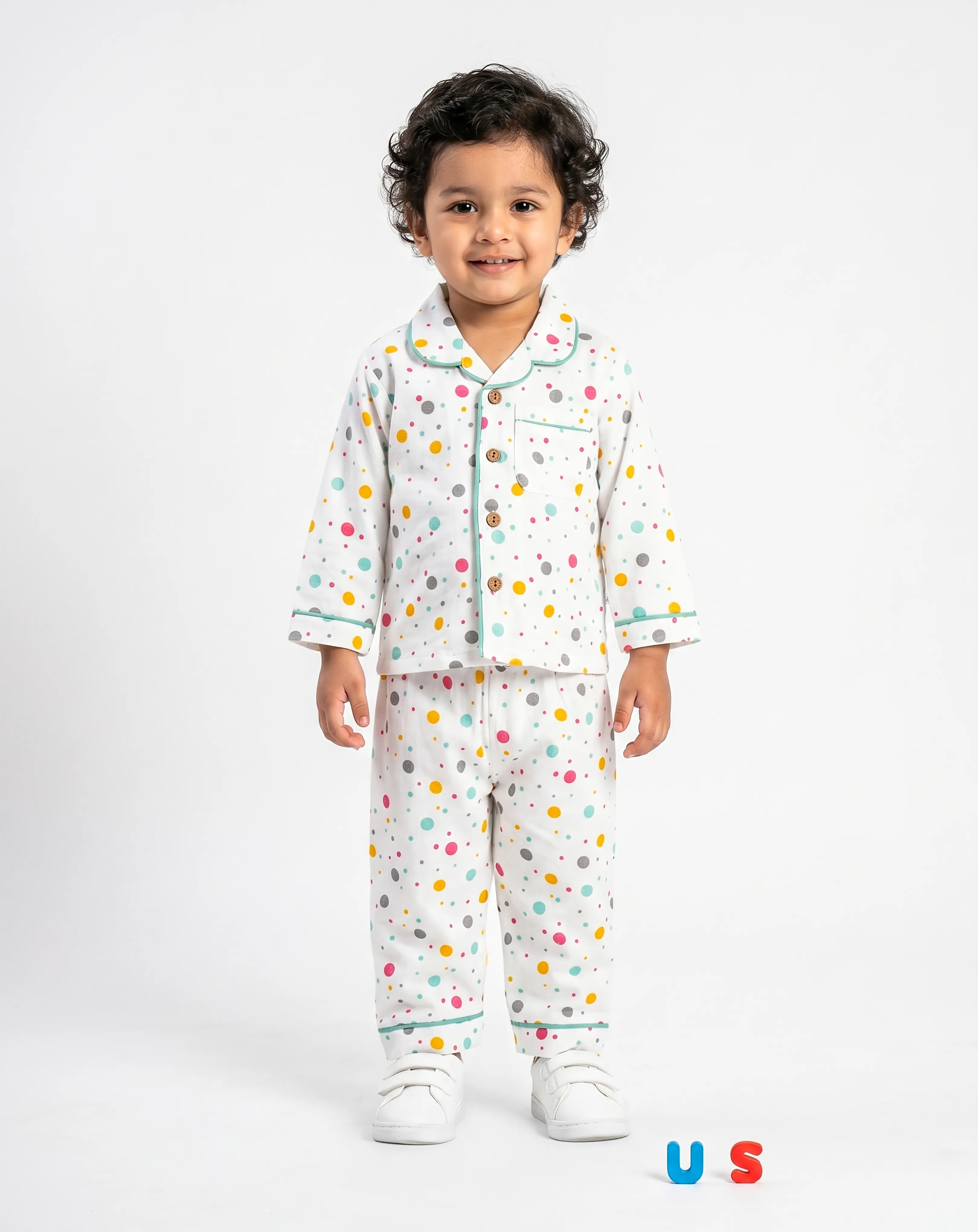 Crinkled Muslin Unisex Collar  Full-Sleeve Pyjama Set