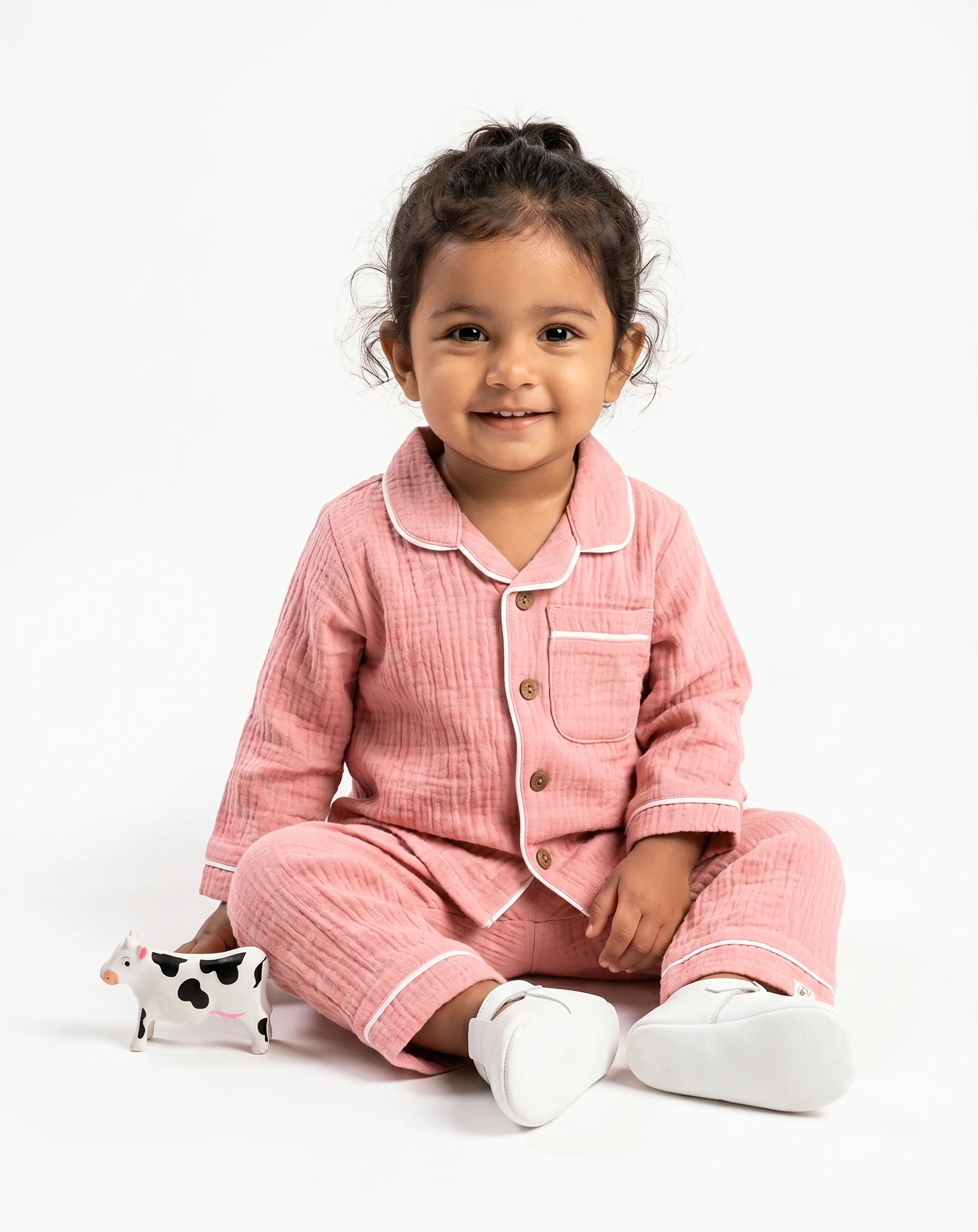 Crinkled Muslin Unisex Collar  Full-Sleeve Pyjama Set