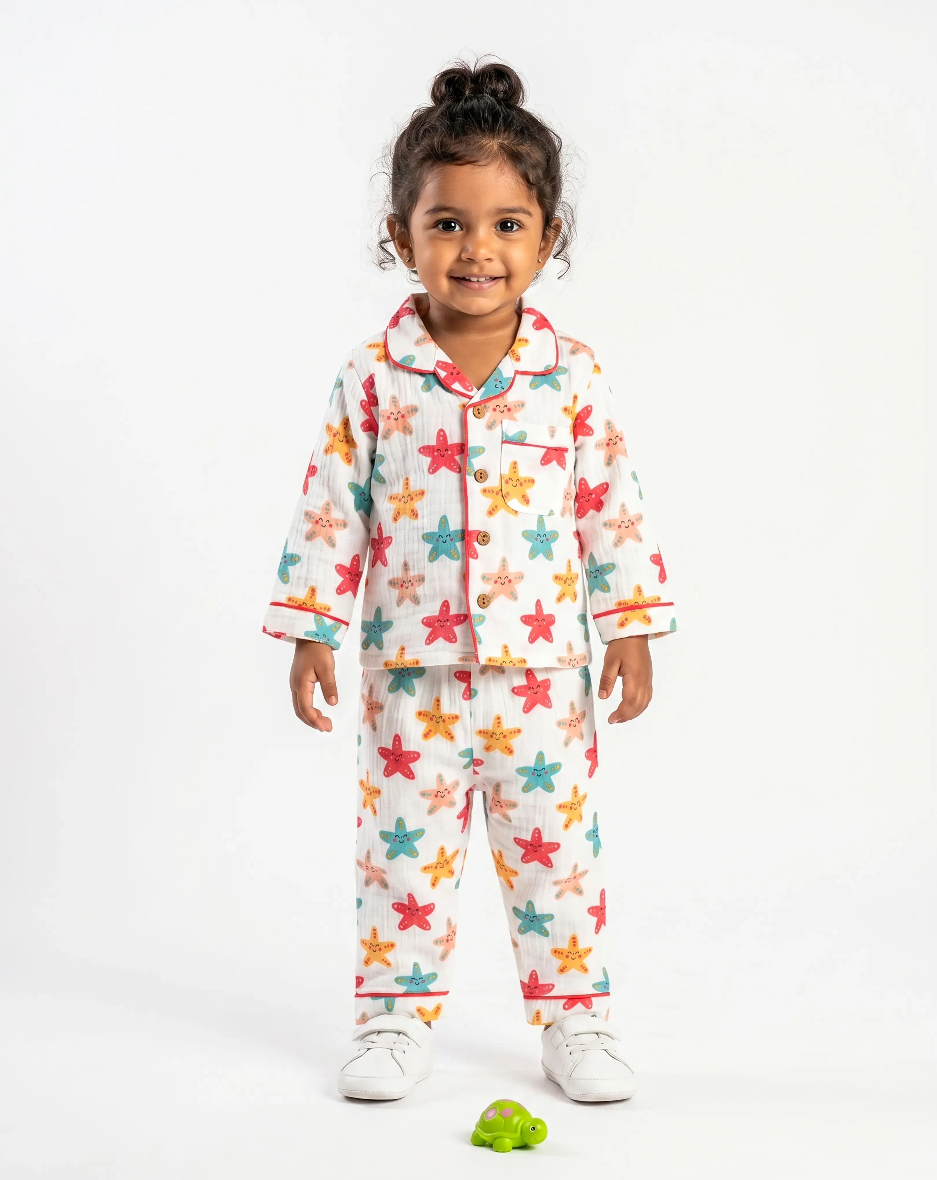 Crinkled Muslin Unisex Collar  Full-Sleeve Pyjama Set