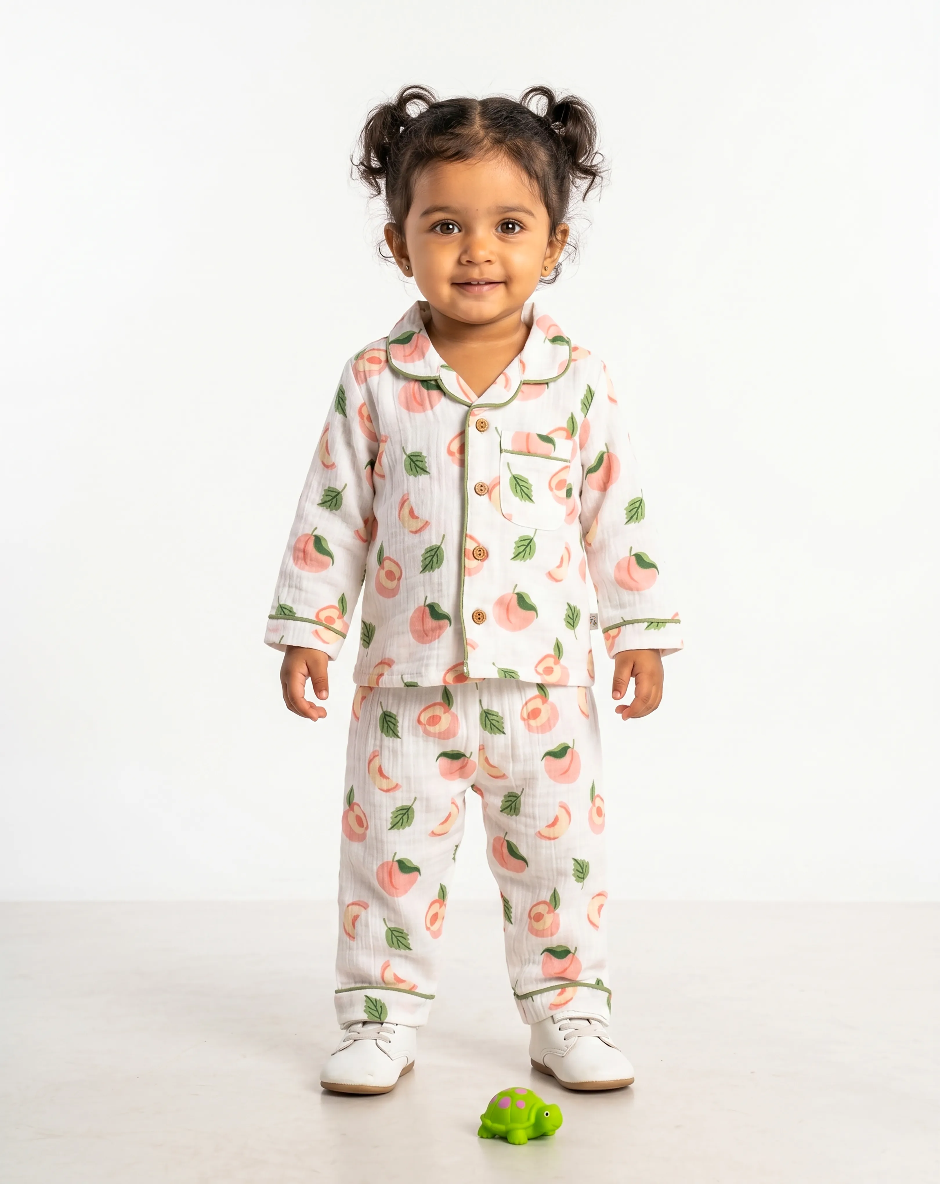 Crinkled Muslin Unisex Collar  Full-Sleeve Pyjama Set