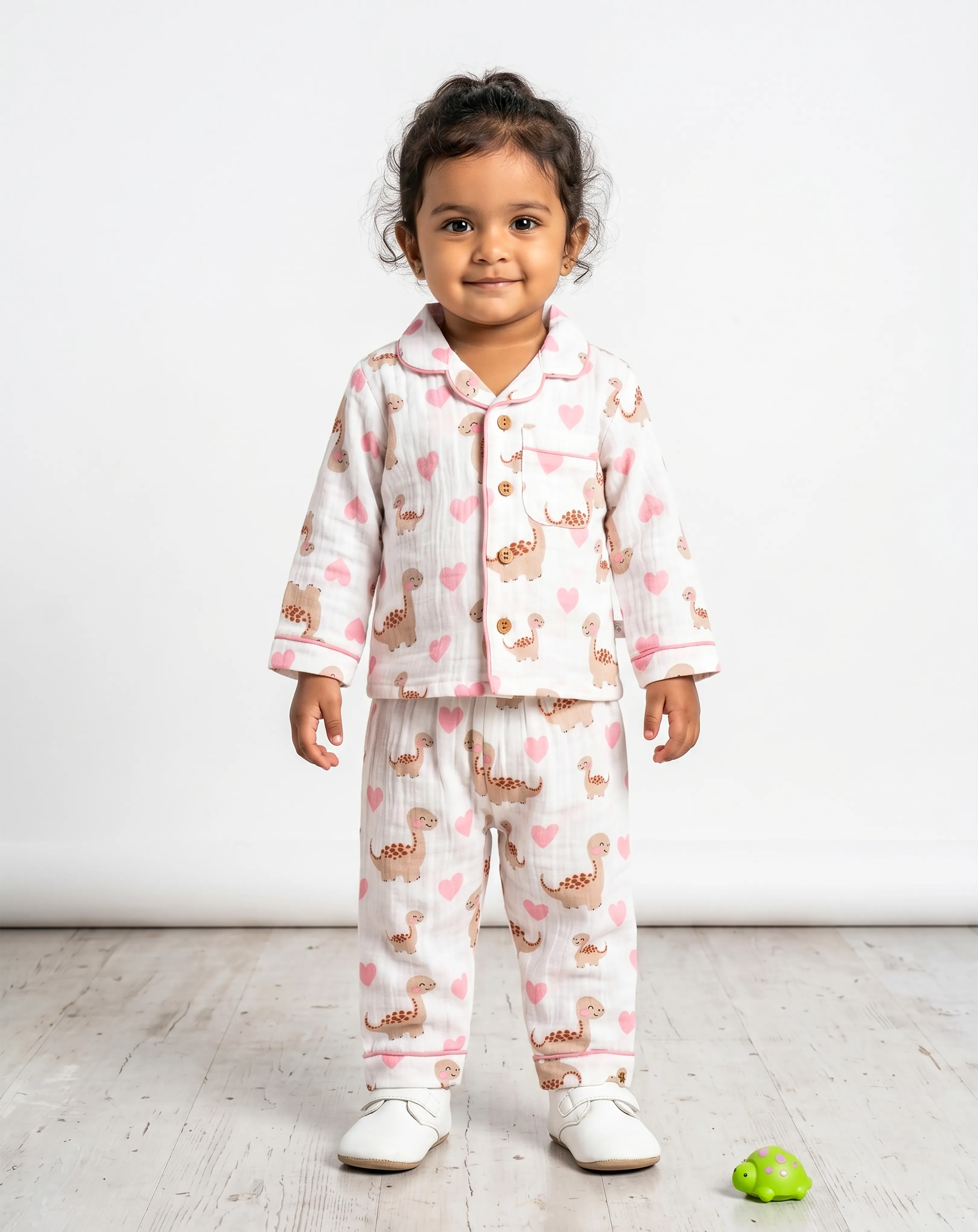 Crinkled Muslin Unisex Collar  Full-Sleeve Pyjama Set