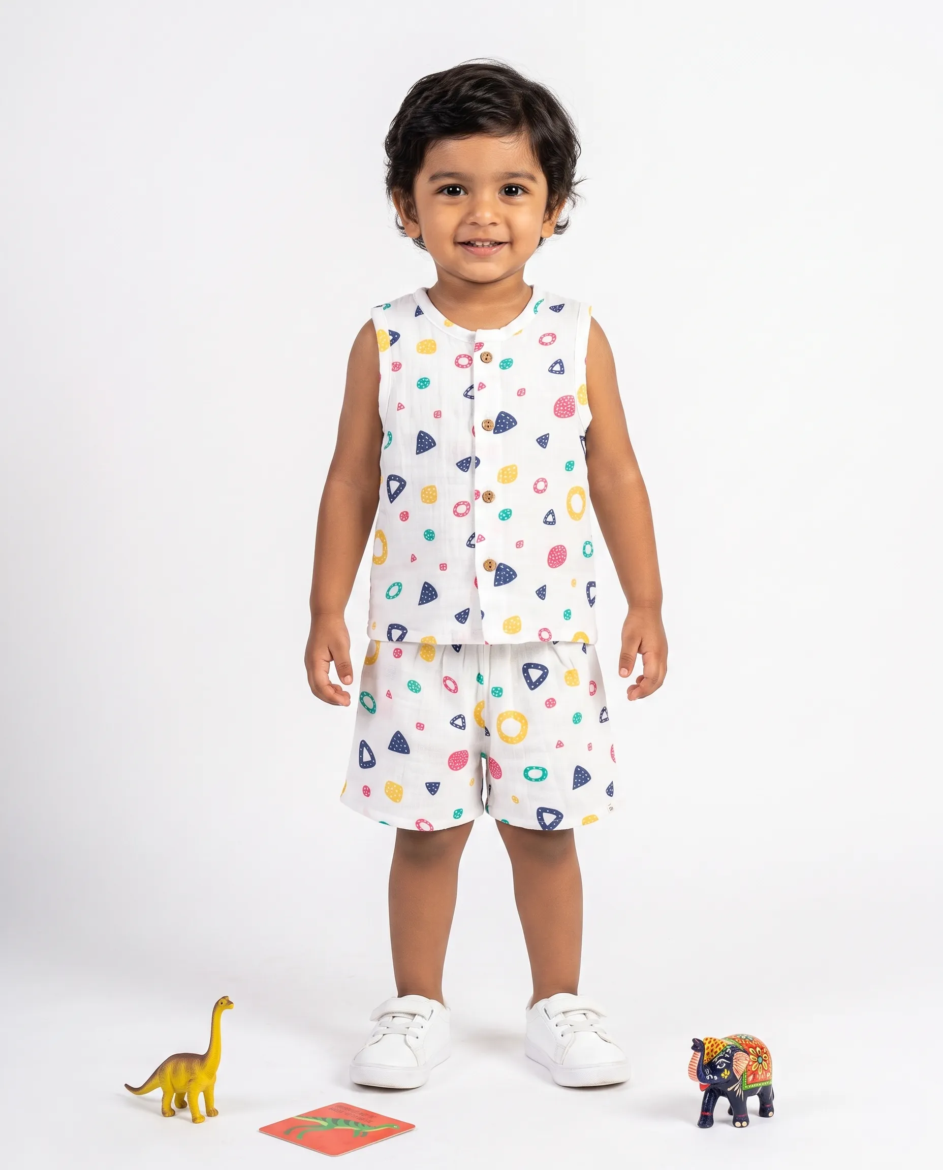 Crinkled Muslin Round Collar Sleeveless Co-Ords Set