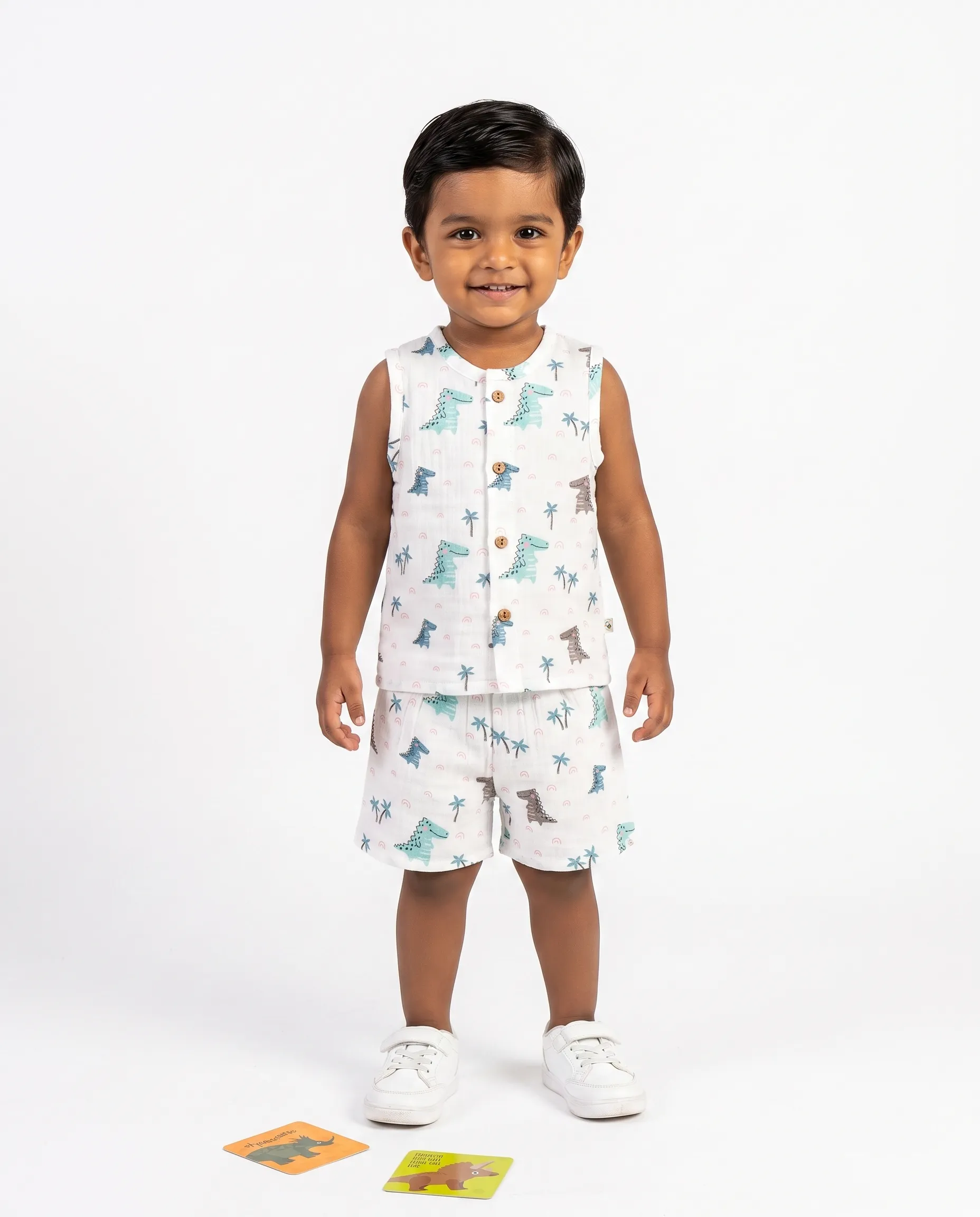 Crinkled Muslin Round Collar Sleeveless Co-Ords Set