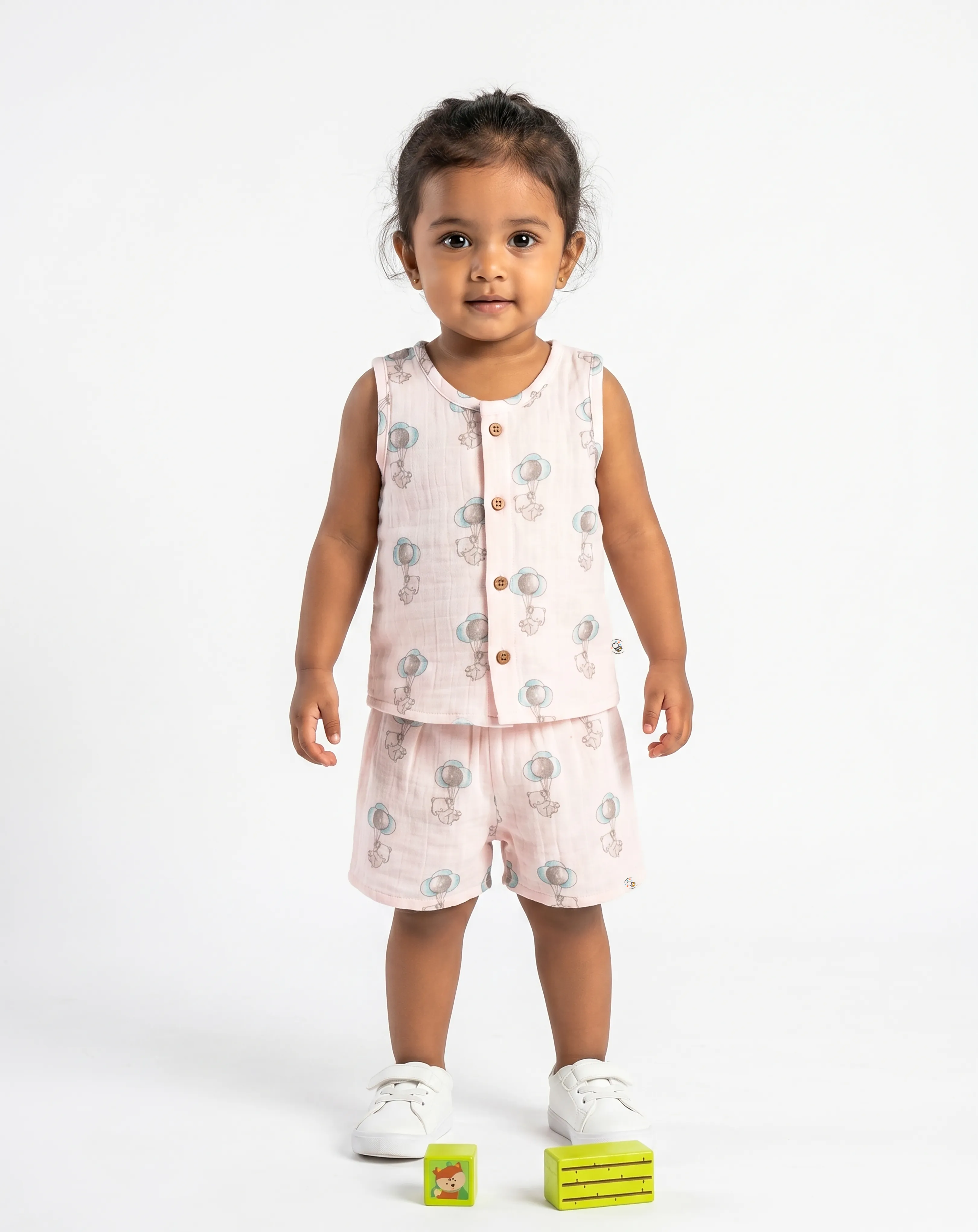 Crinkled Muslin Round Collar Sleeveless Co-Ords Set