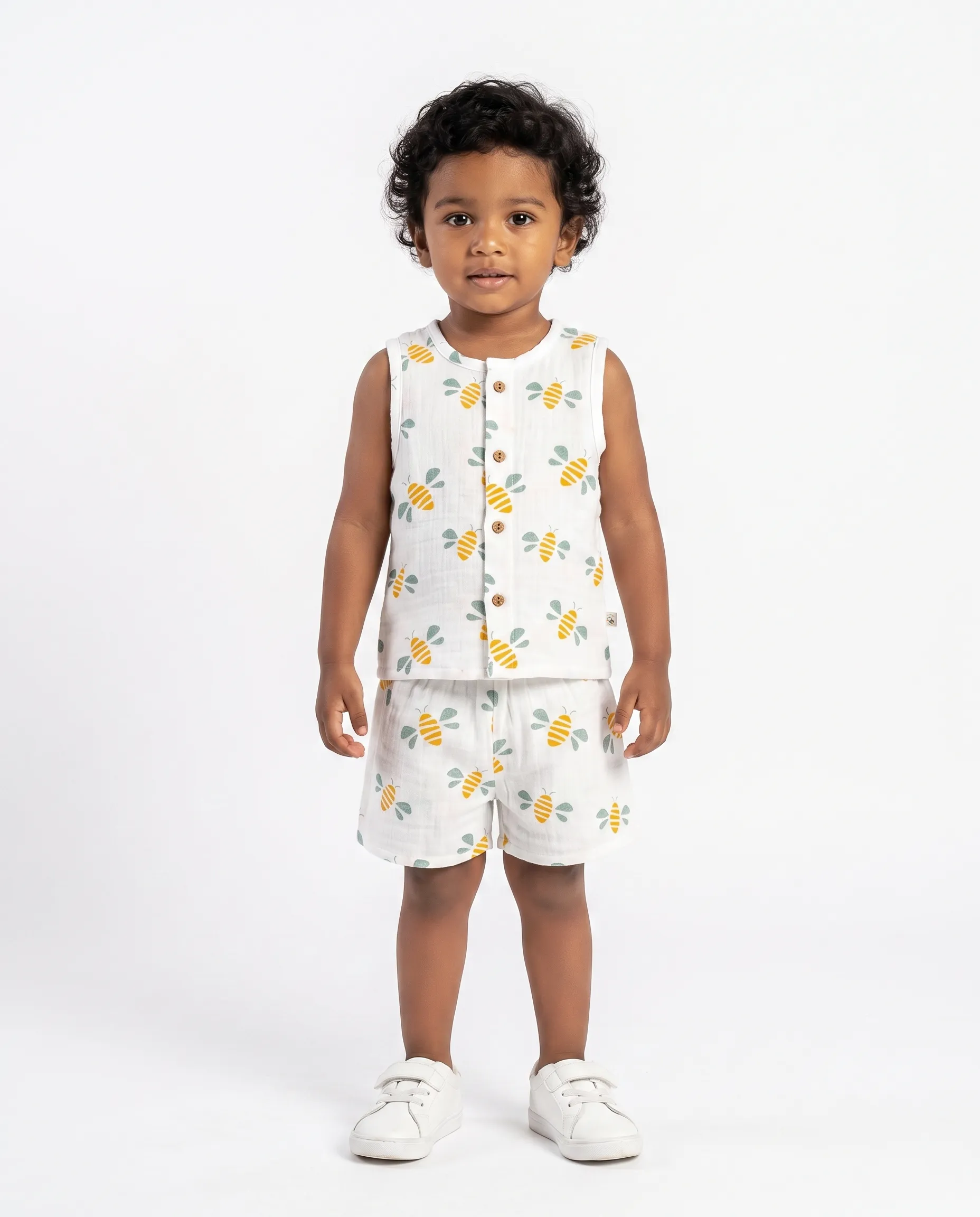 Crinkled Muslin Round Collar Sleeveless Co-Ords Set