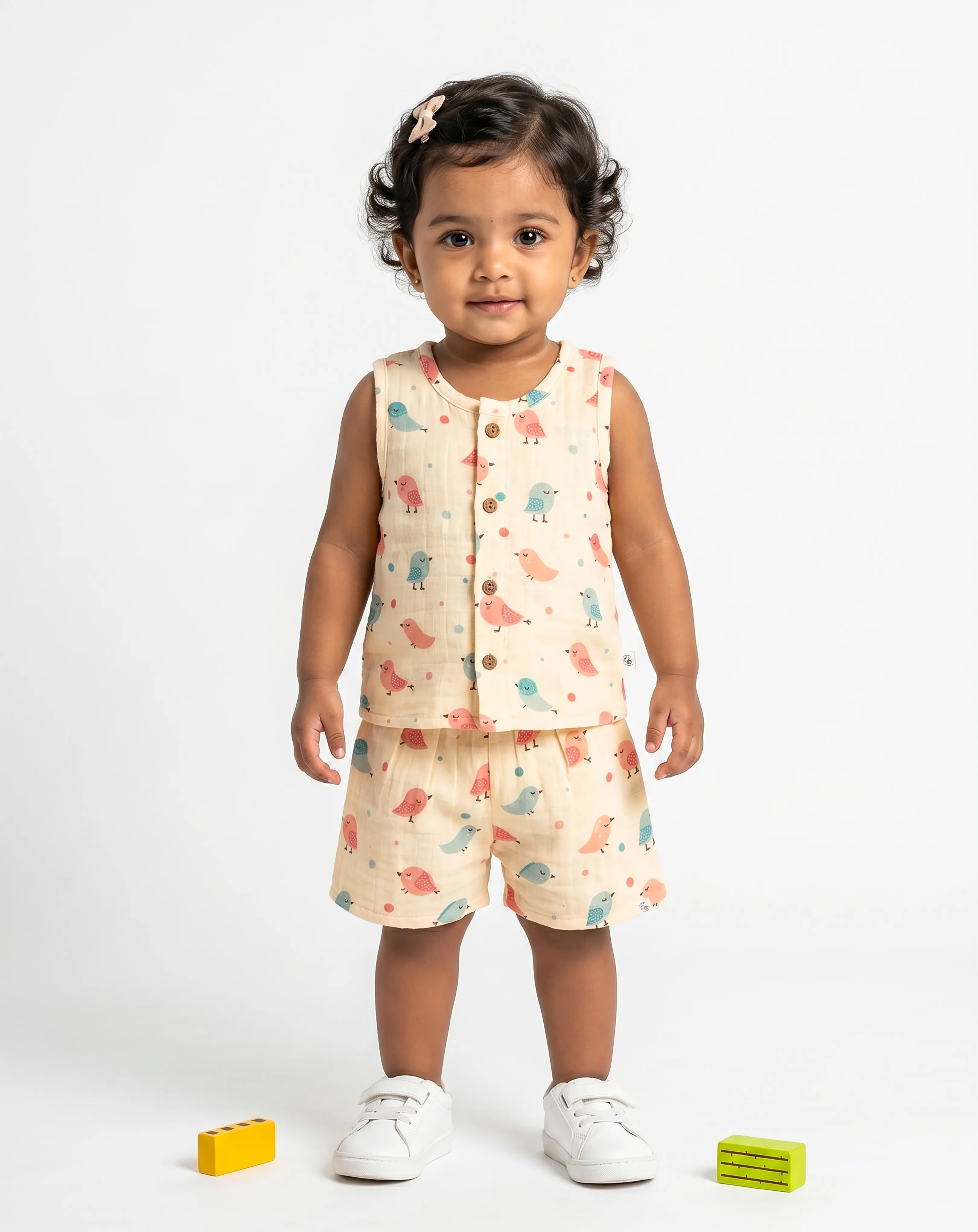Crinkled Muslin Round Collar Sleeveless Co-Ords Set