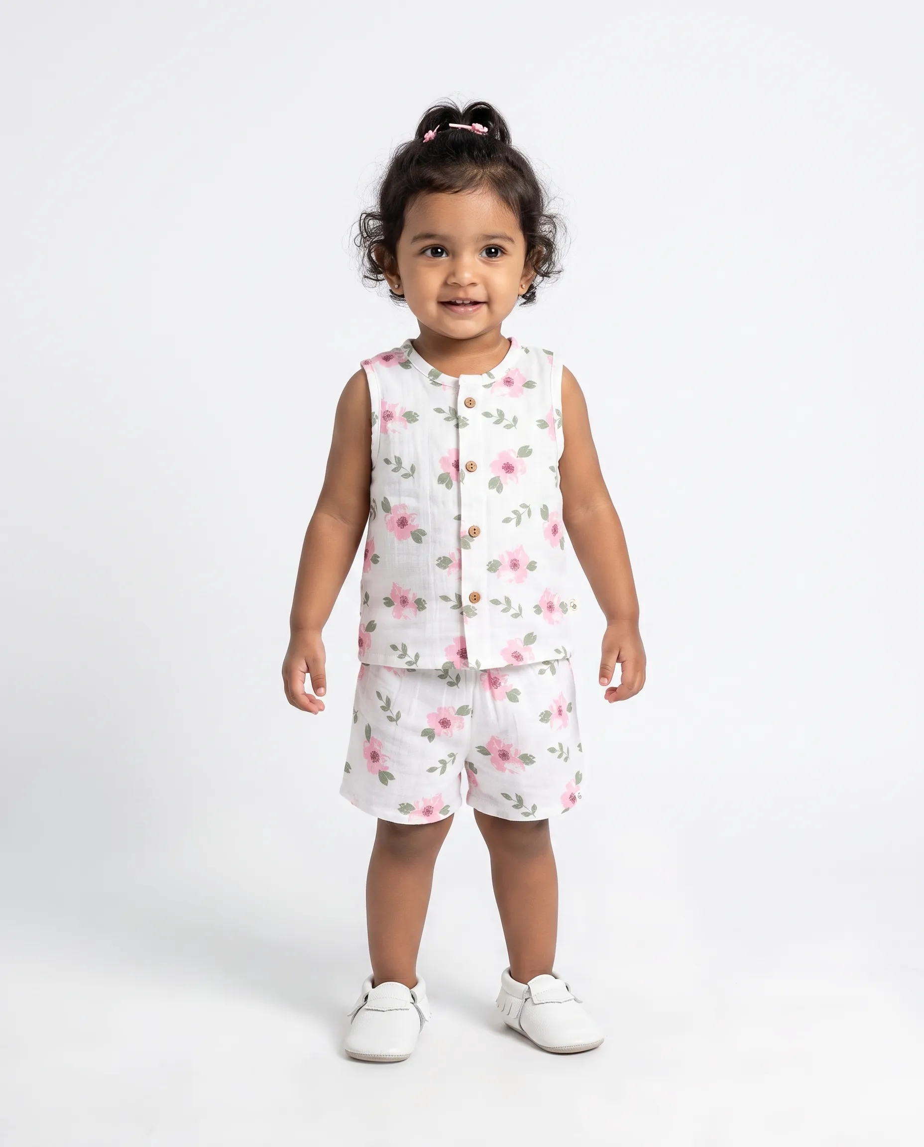 Crinkled Muslin Round Collar Sleeveless Co-Ords Set