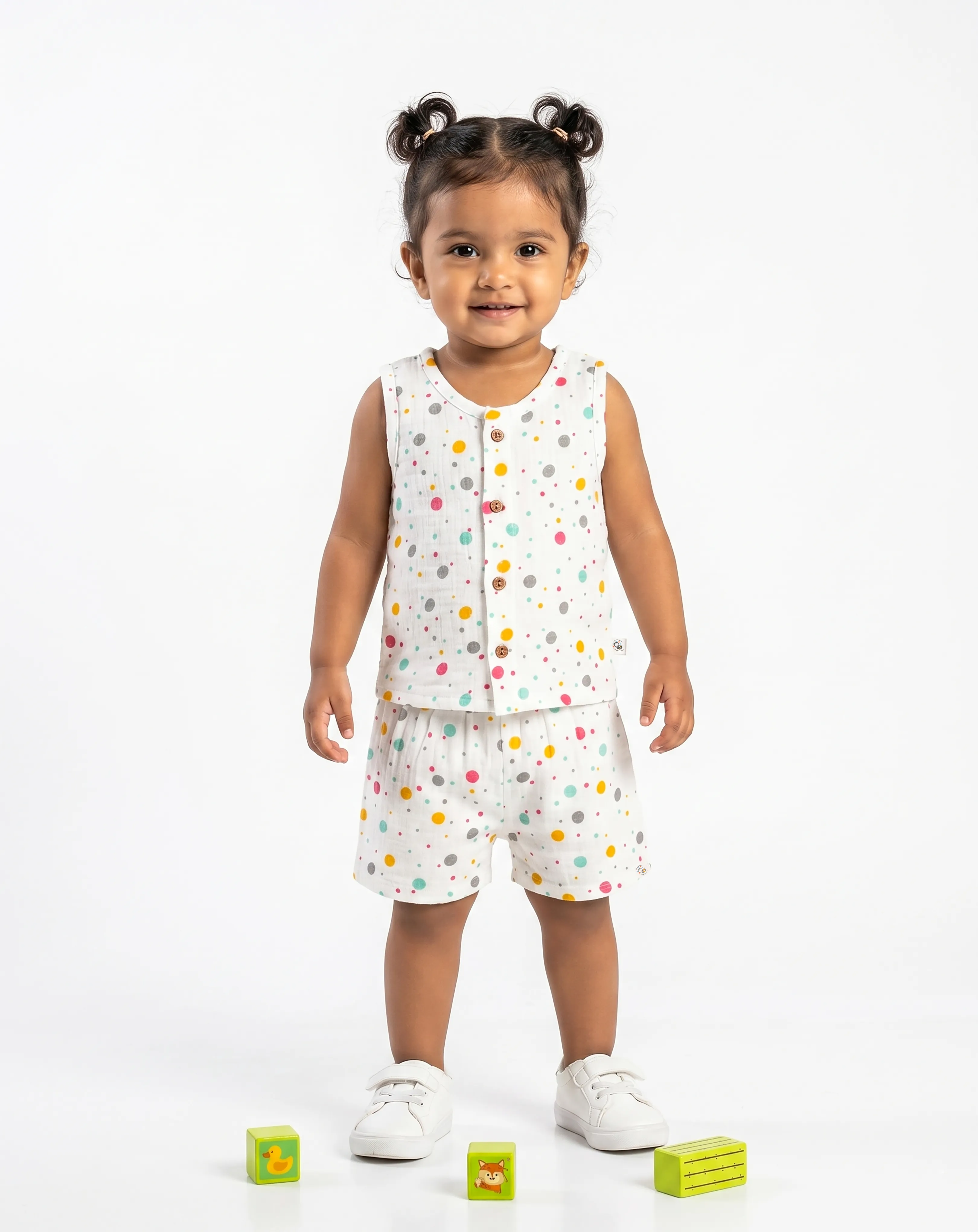 Crinkled Muslin Round Collar Sleeveless Co-Ords Set