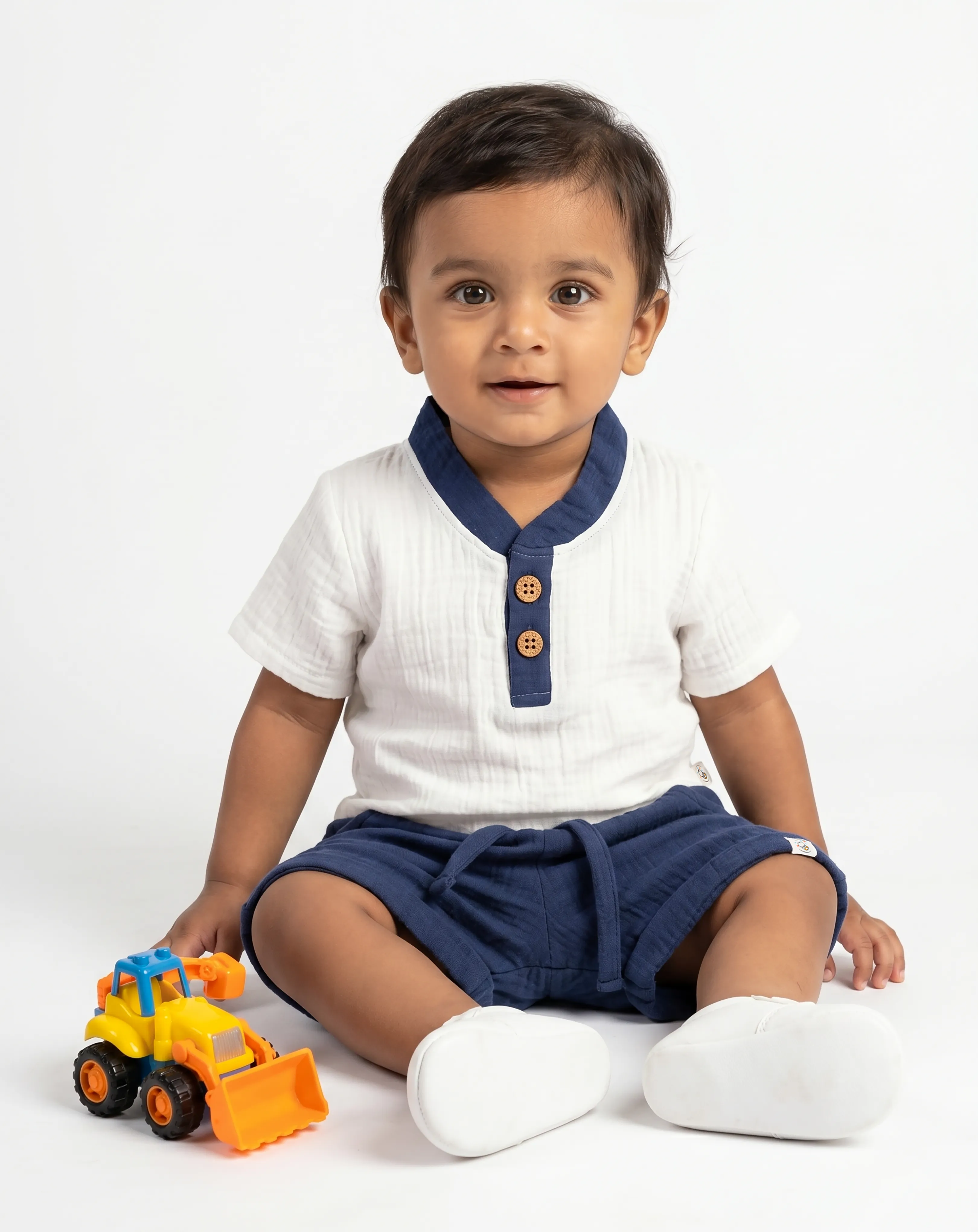Crinkled Muslin Point Collar Half-Sleeve Co-Ords Set