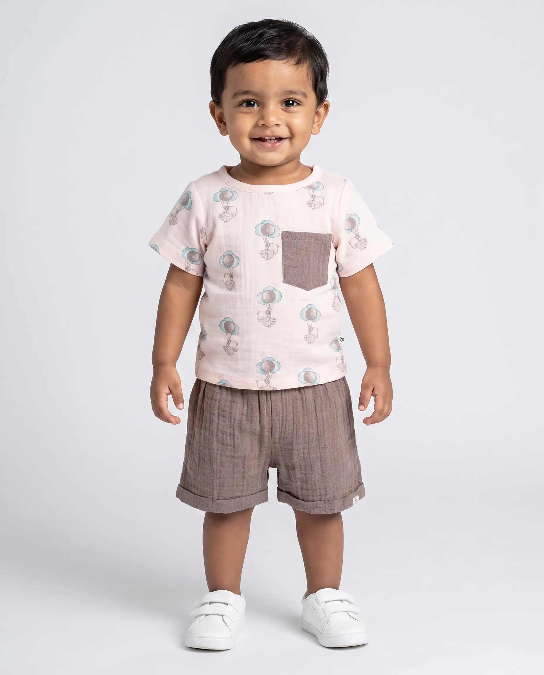 Crinkled Muslin Boat Neck Half-Sleeve Co-Ords Set