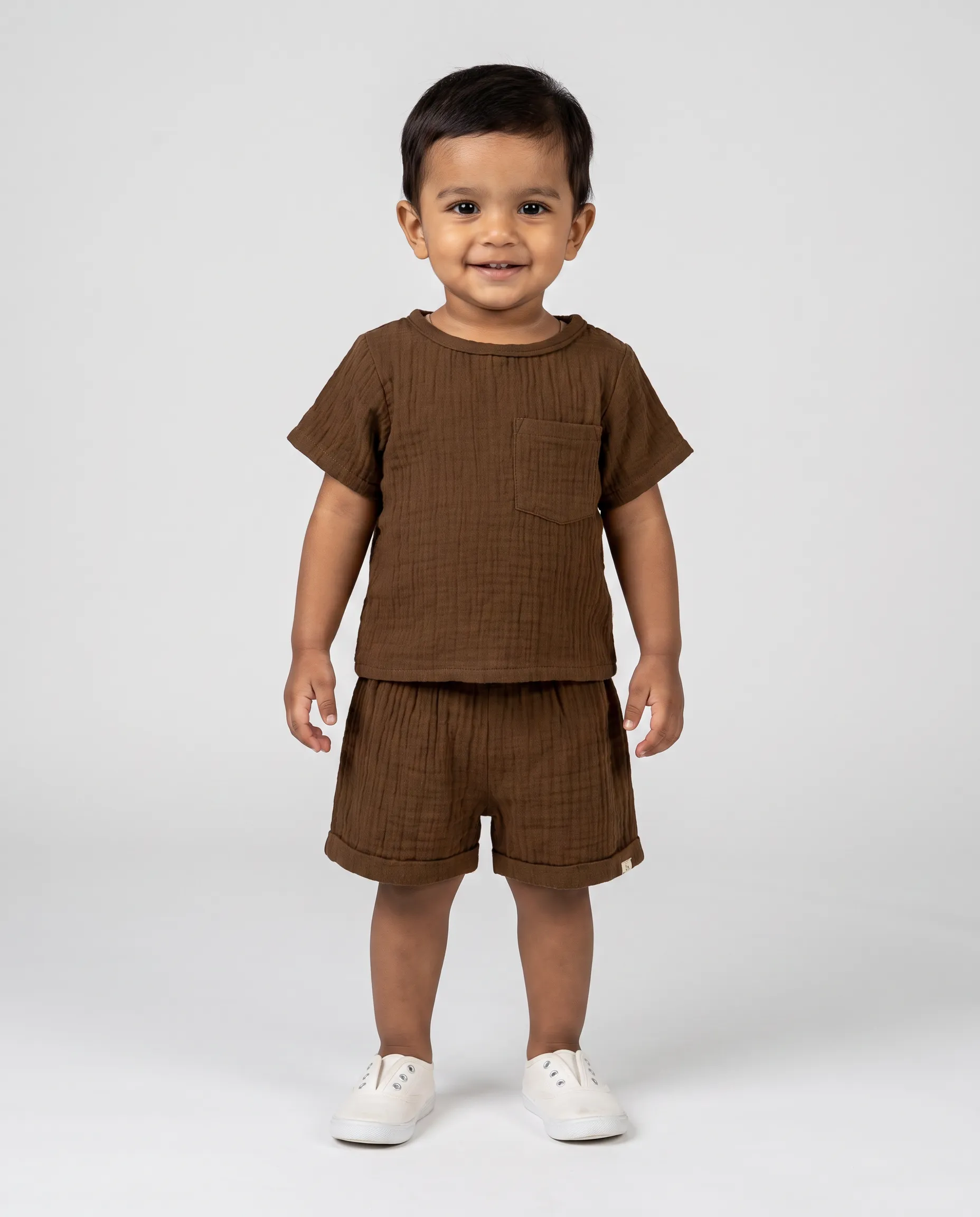 Crinkled Muslin Boat Neck Half-Sleeve Co-Ords Set