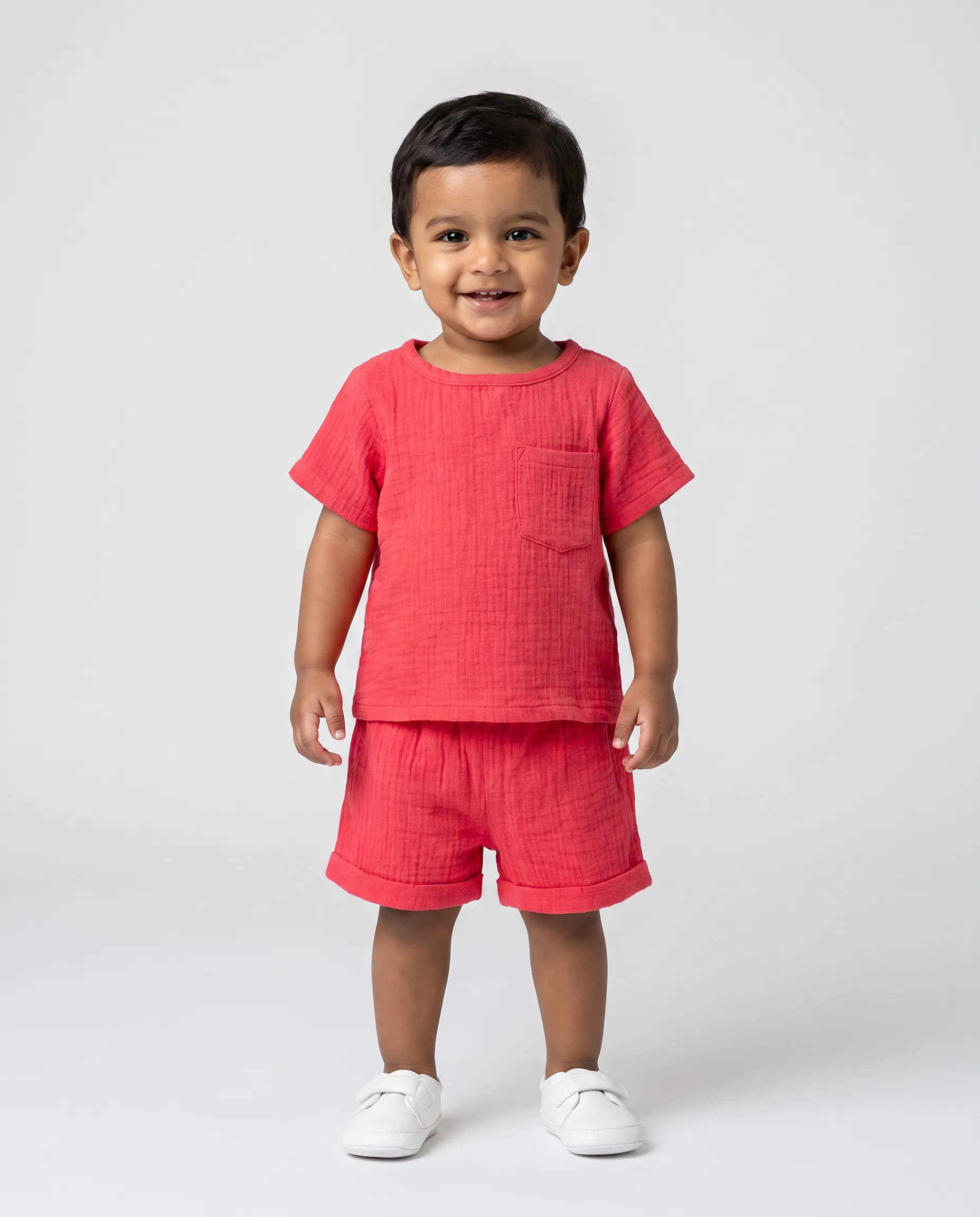 Crinkled Muslin Boat Neck Half-Sleeve Co-Ords Set