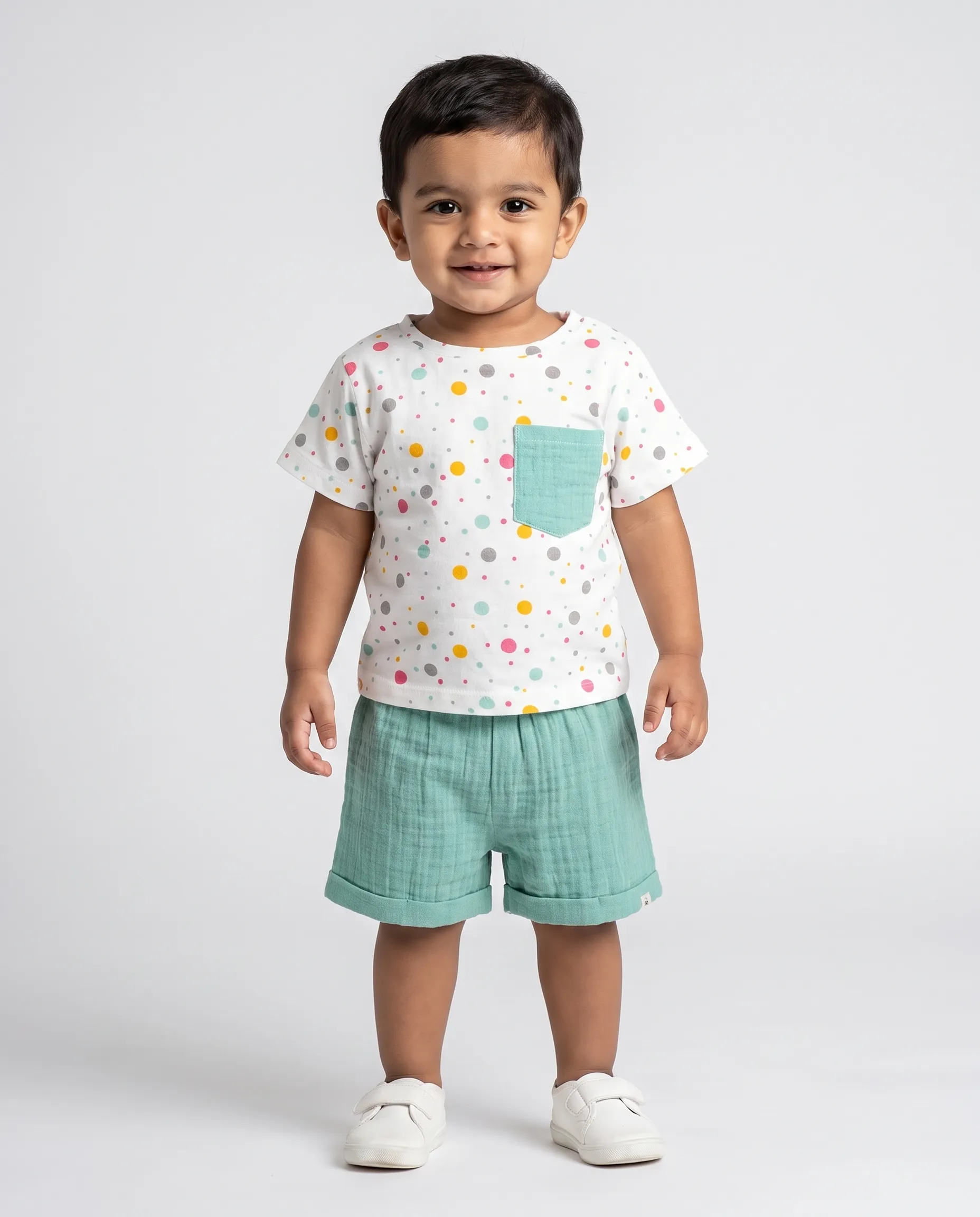 Crinkled Muslin Boat Neck Half-Sleeve Co-Ords Set