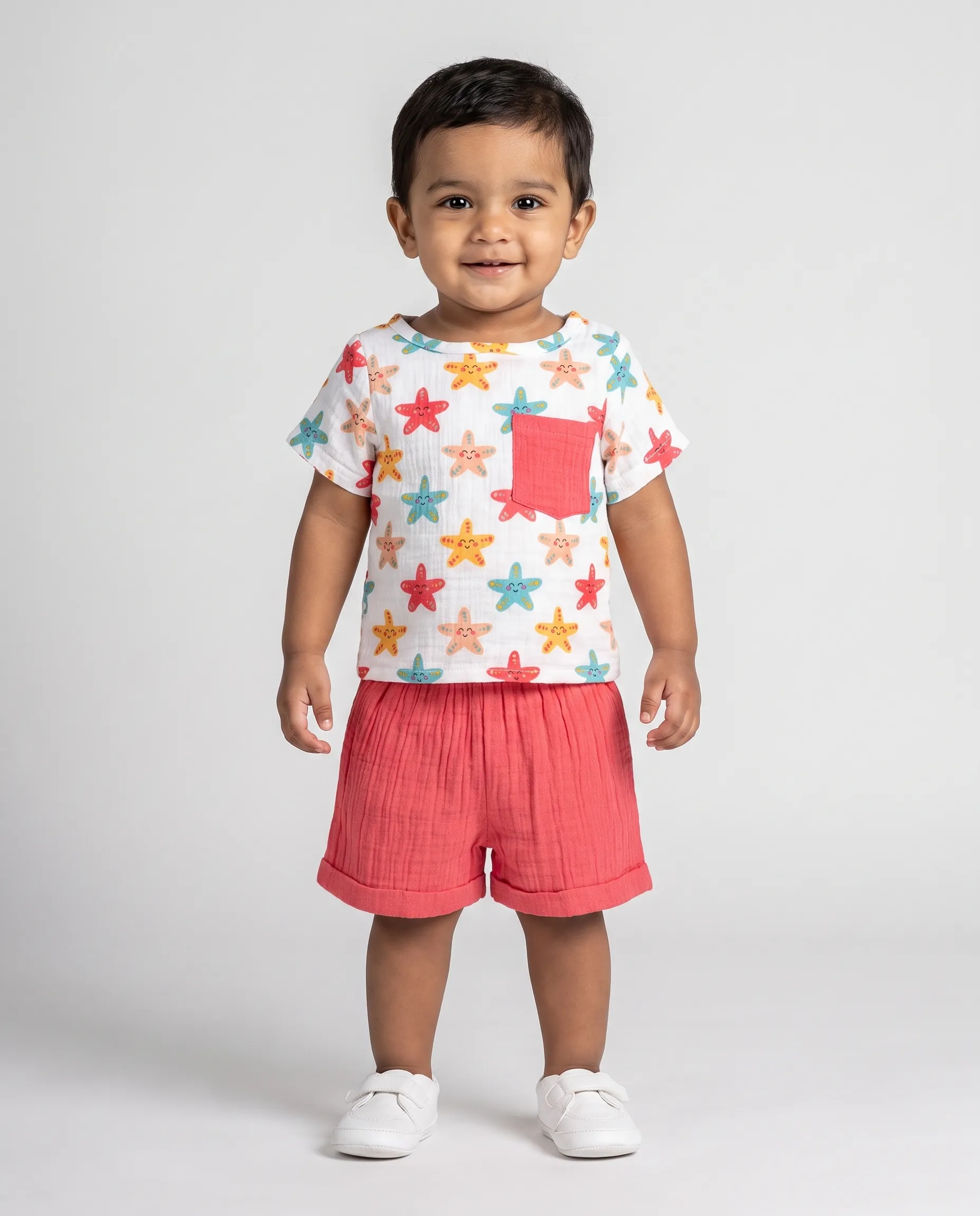 Crinkled Muslin Boat Neck Half-Sleeve Co-Ords Set