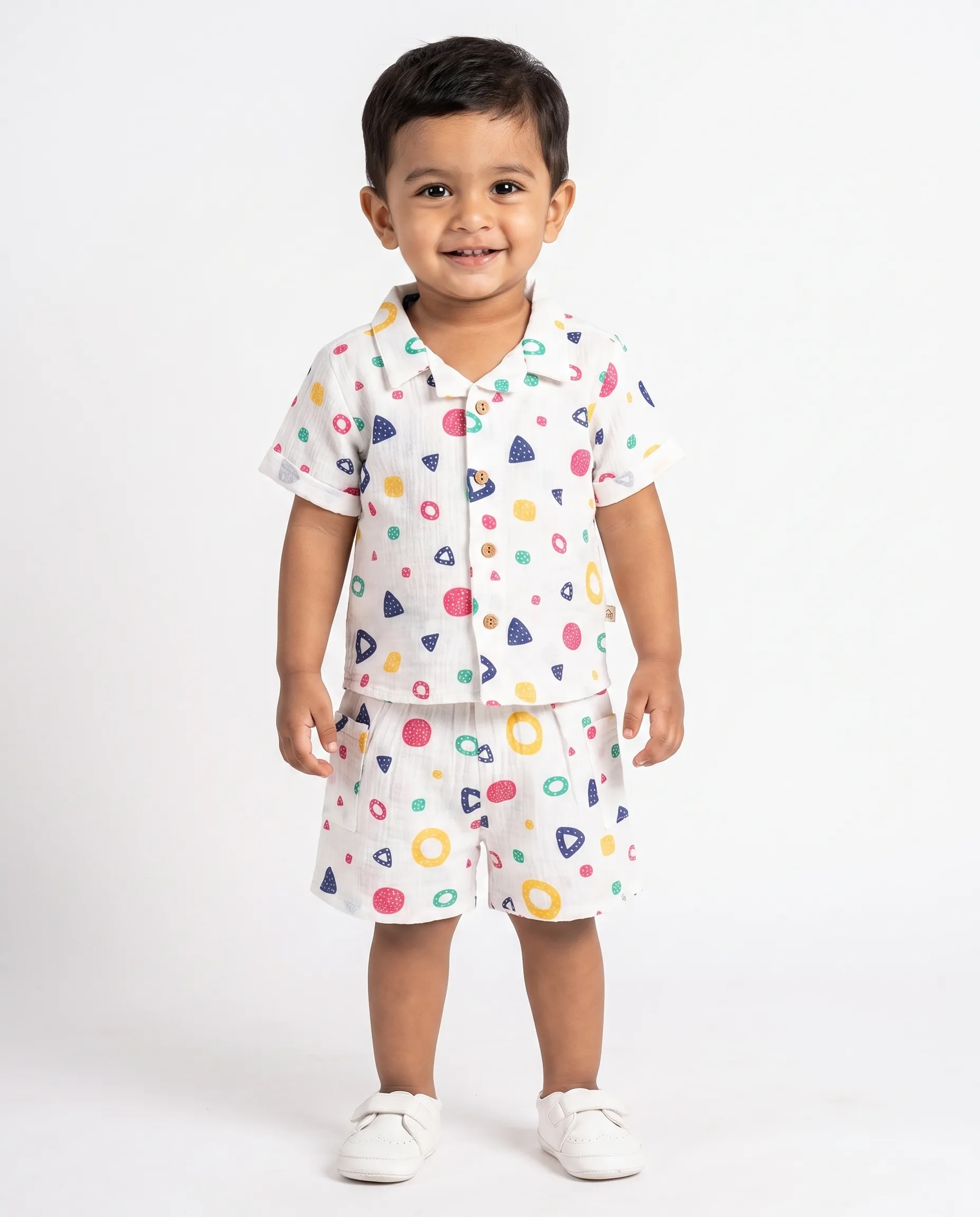 Crinkled Muslin Cuban Collar Half-Sleeve Co-Ords Set