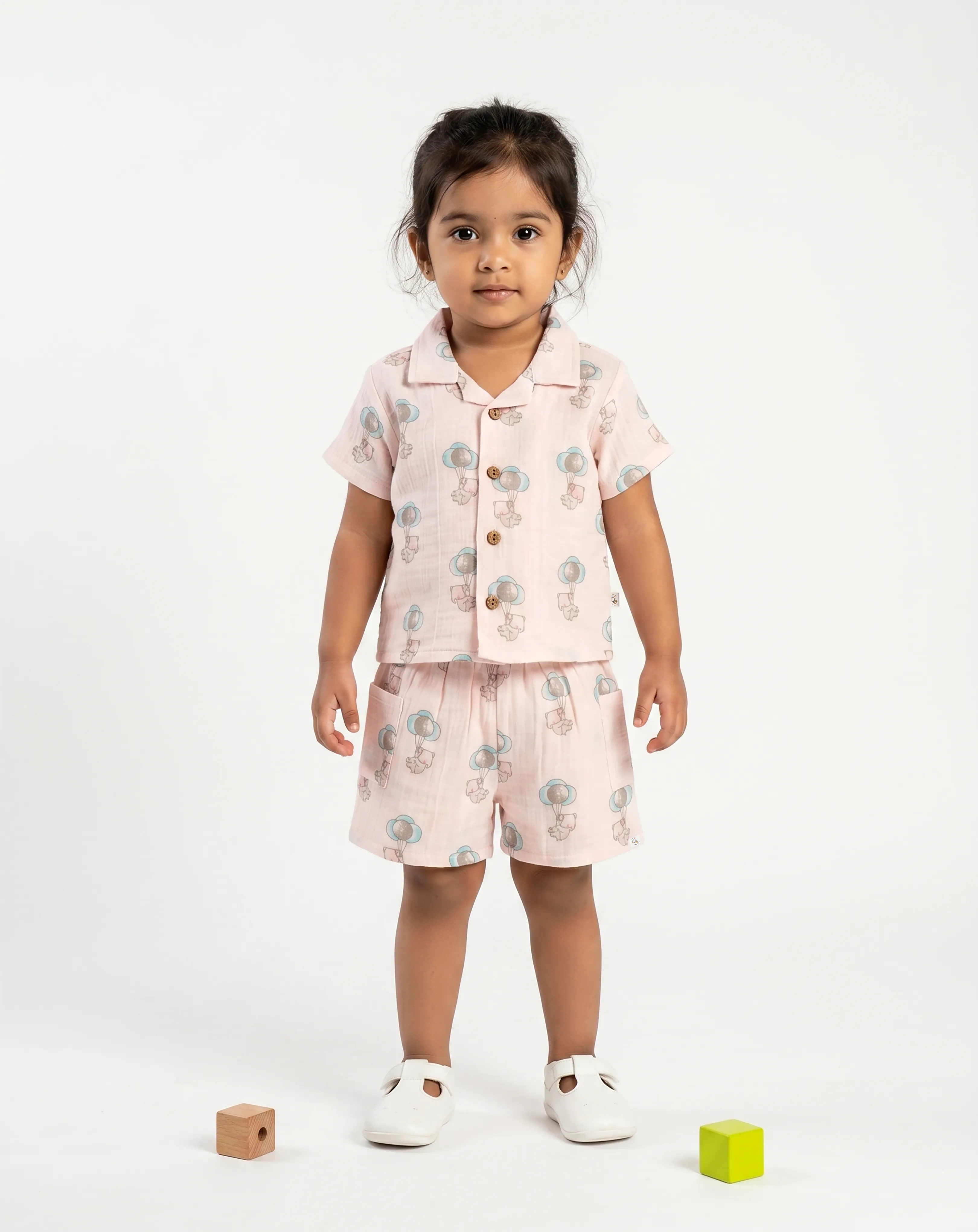 Crinkled Muslin Cuban Collar Half-Sleeve Co-Ords Set