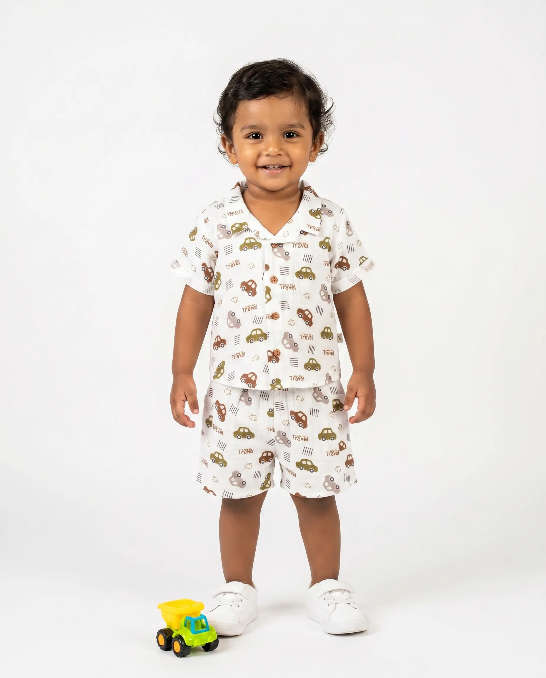 Crinkled Muslin Cuban Collar Half-Sleeve Co-Ords Set