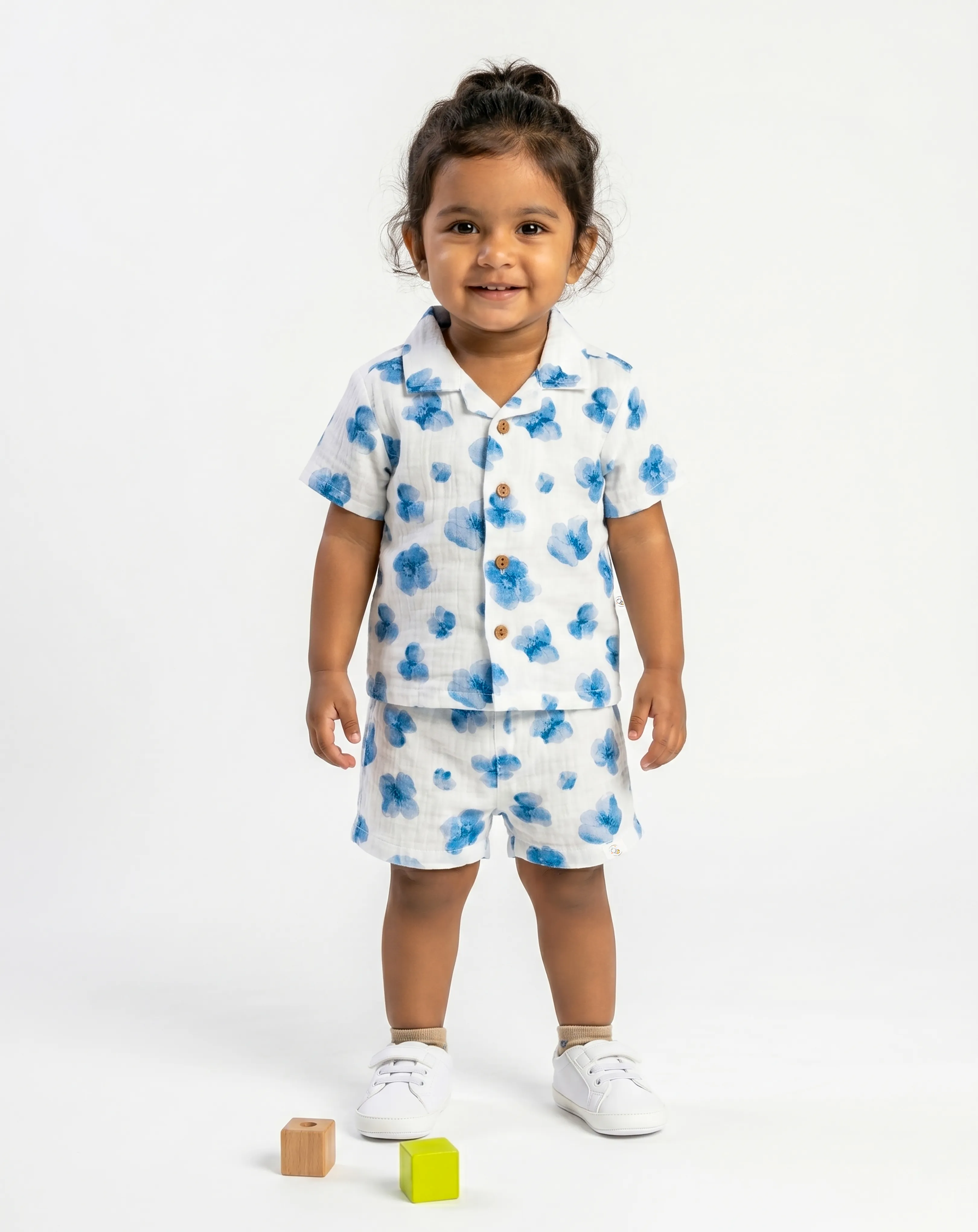 Crinkled Muslin Cuban Collar Half-Sleeve Co-Ords Set