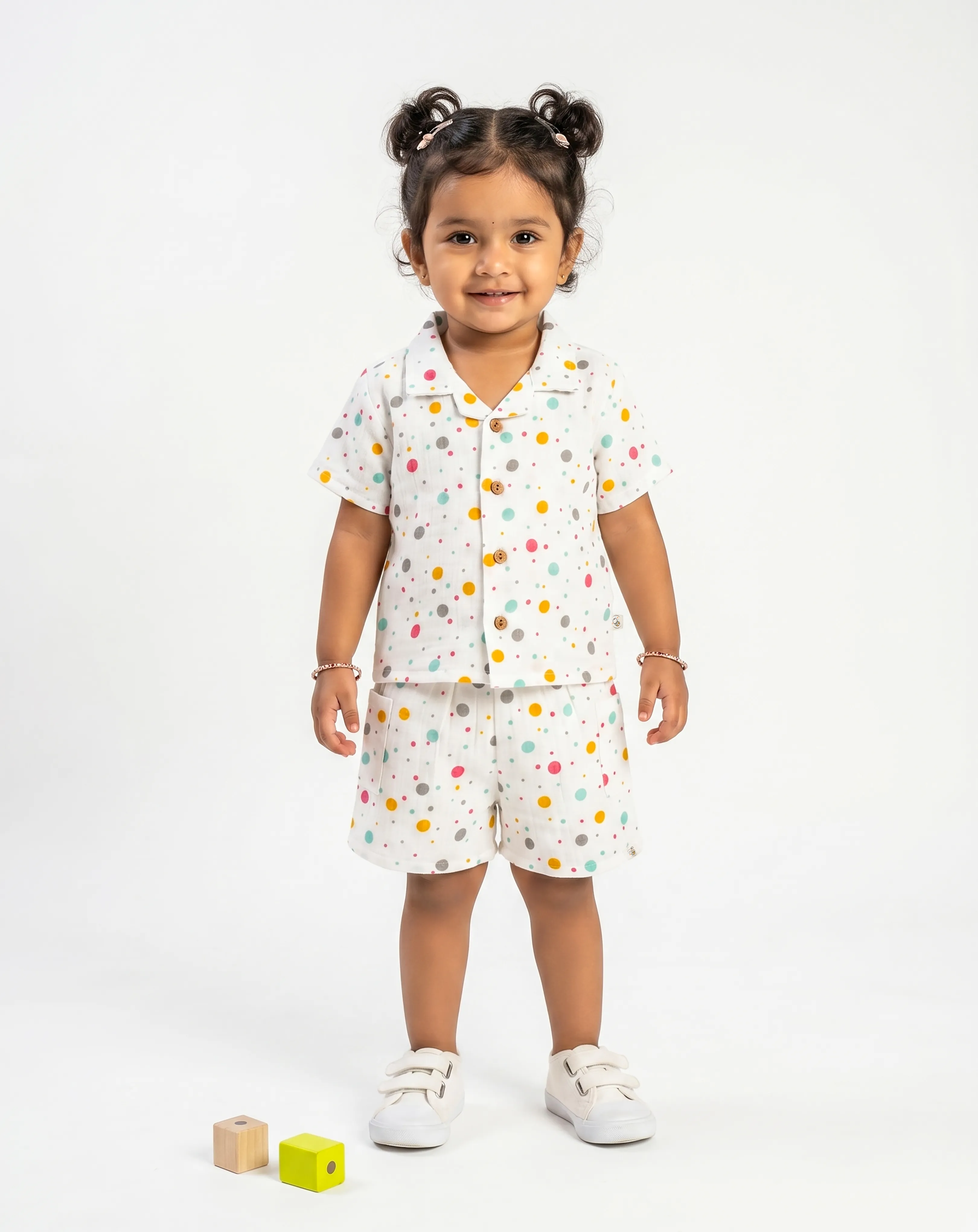 Crinkled Muslin Cuban Collar Half-Sleeve Co-Ords Set