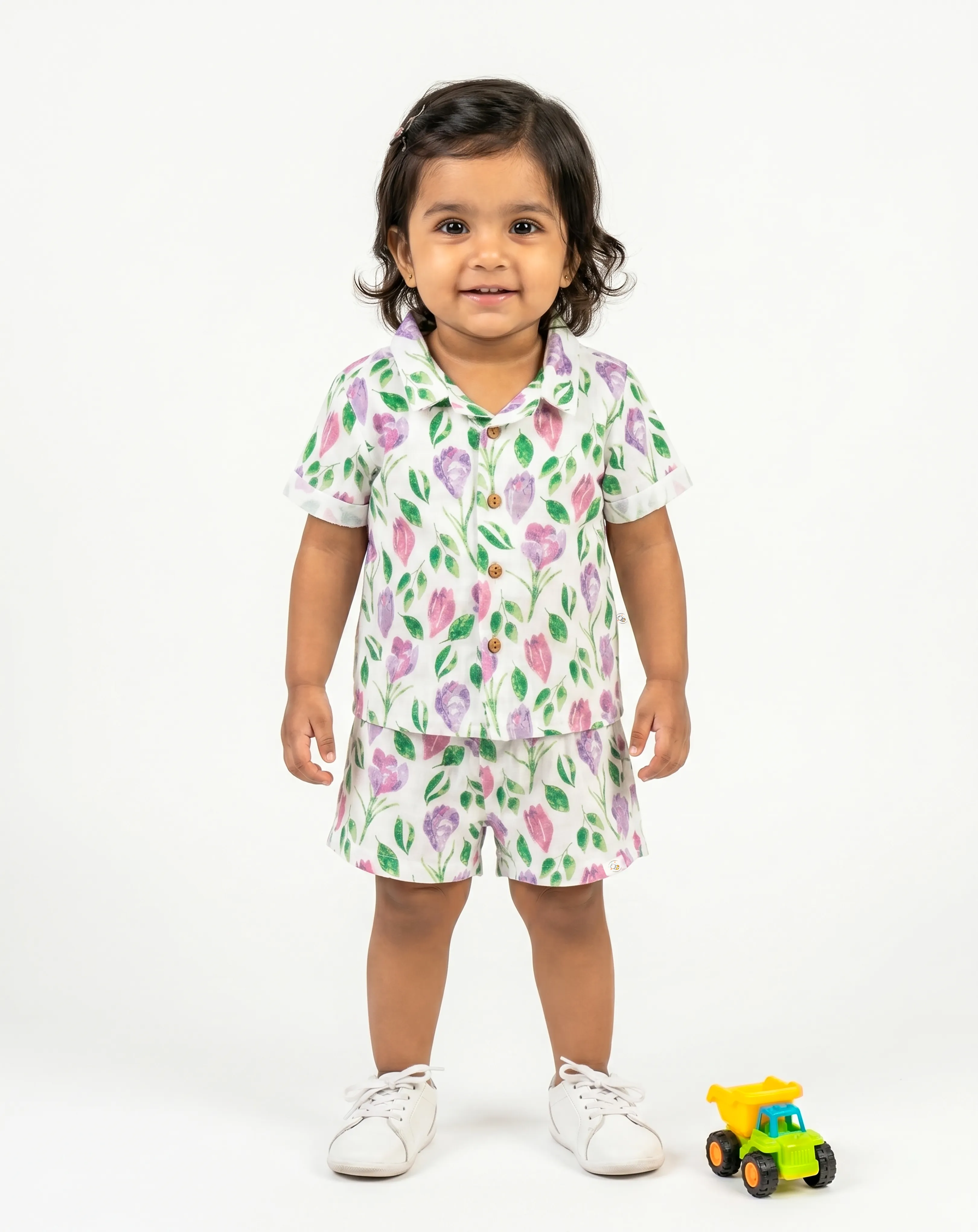 Crinkled Muslin Cuban Collar Half-Sleeve Co-Ords Set