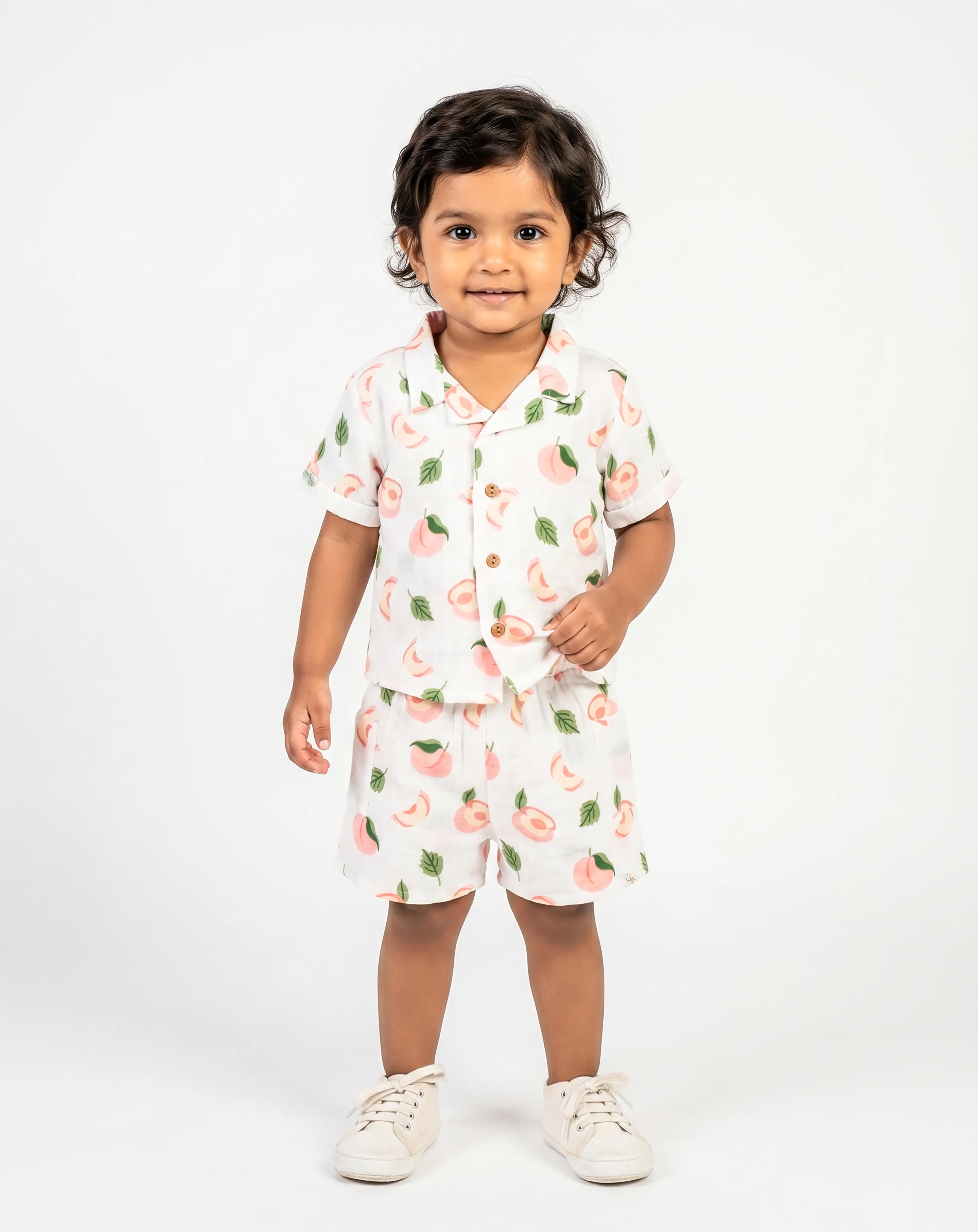 Crinkled Muslin Cuban Collar Half-Sleeve Co-Ords Set