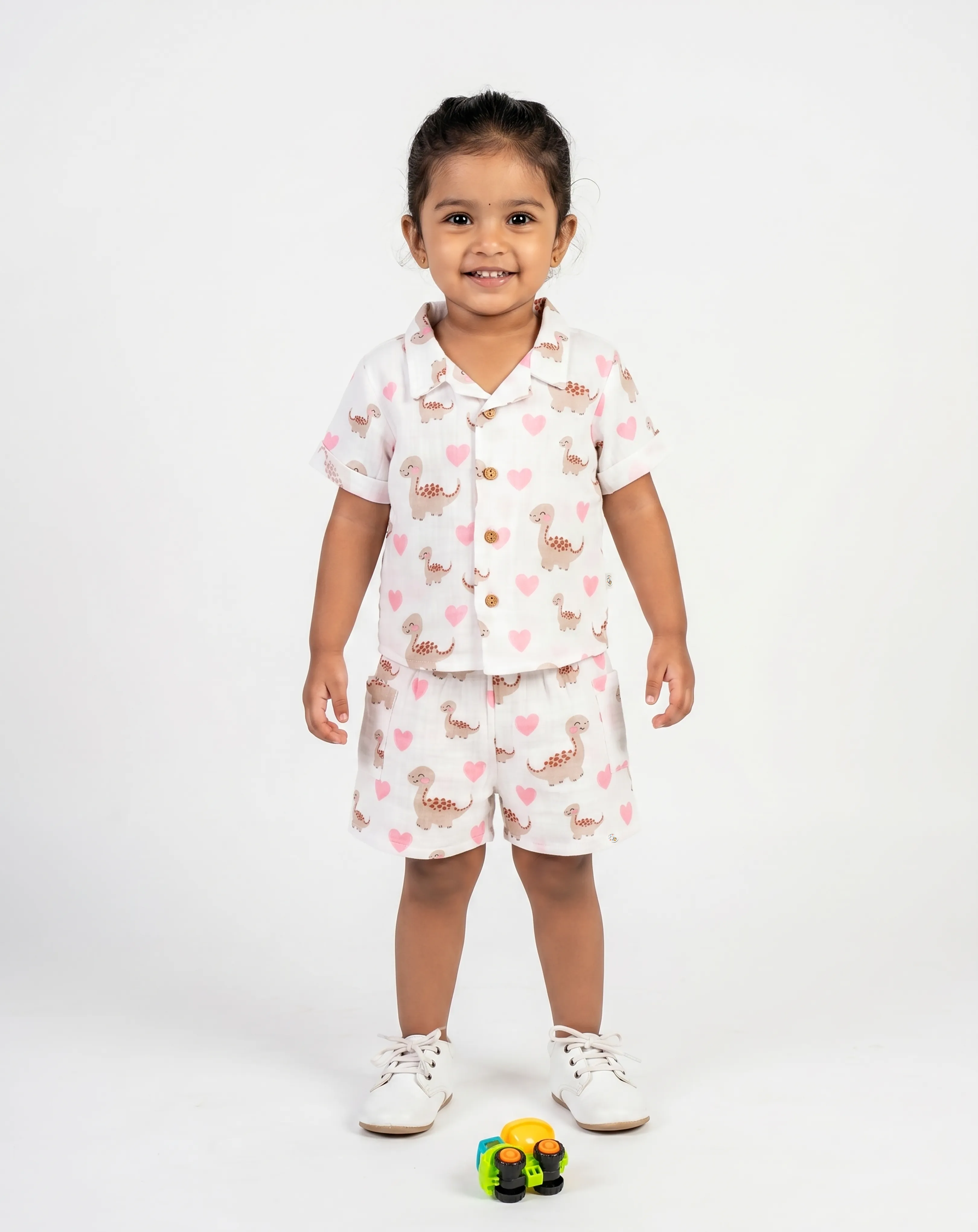 Crinkled Muslin Cuban Collar Half-Sleeve Co-Ords Set