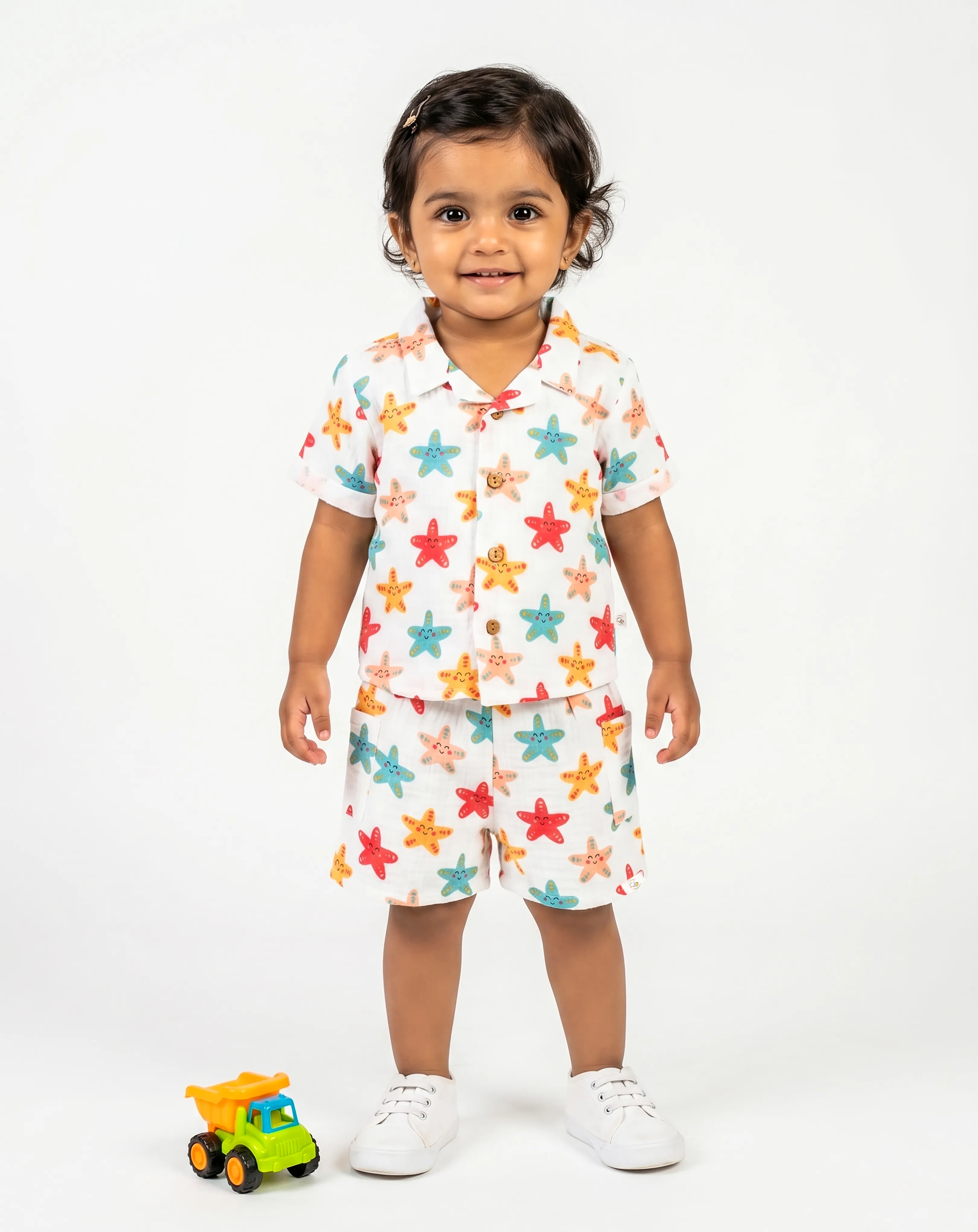 Crinkled Muslin Cuban Collar Half-Sleeve Co-Ords Set