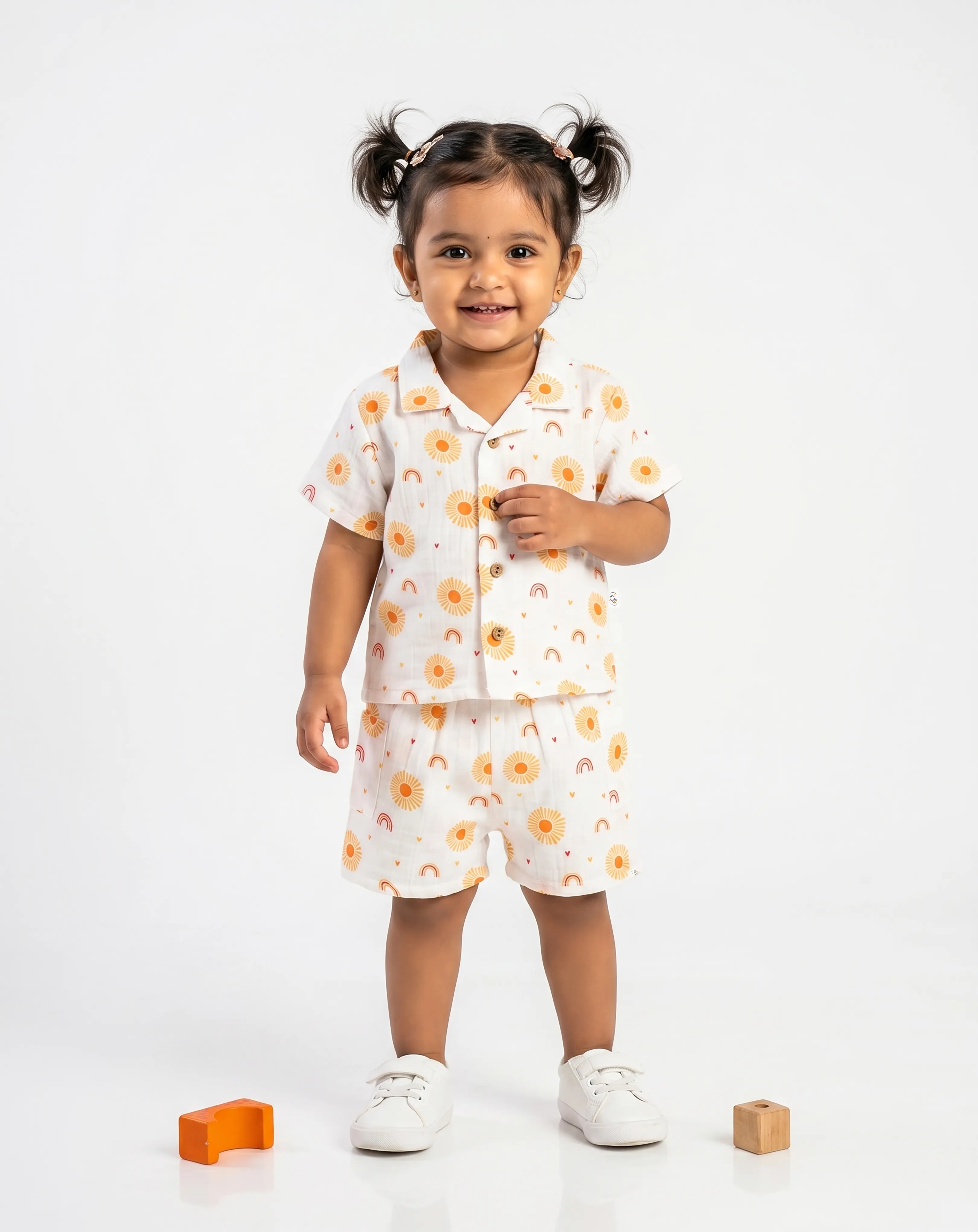 Crinkled Muslin Cuban Collar Half-Sleeve Co-Ords Set