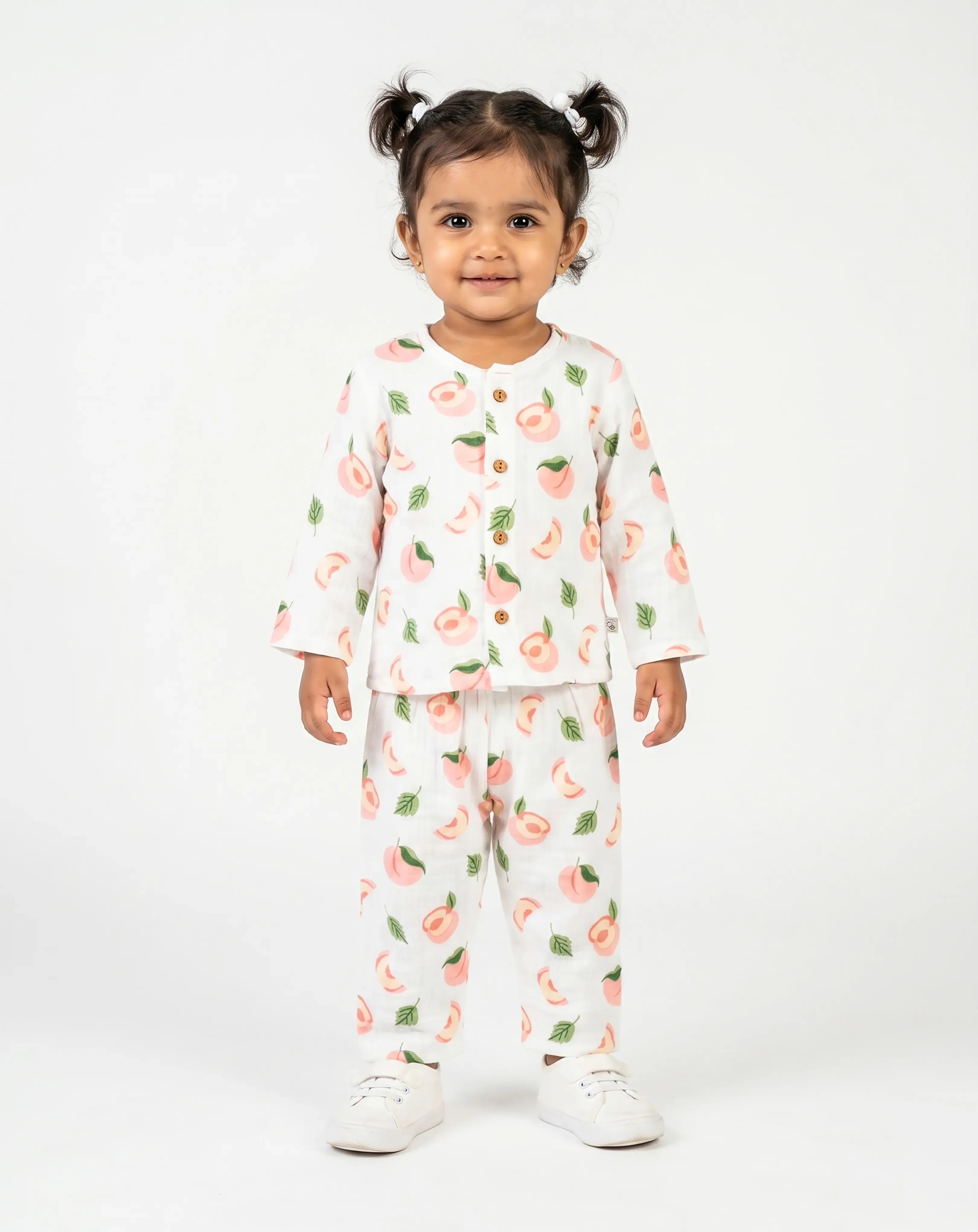 Crinkled Muslin Night Dress Round Collar Full-Sleeve