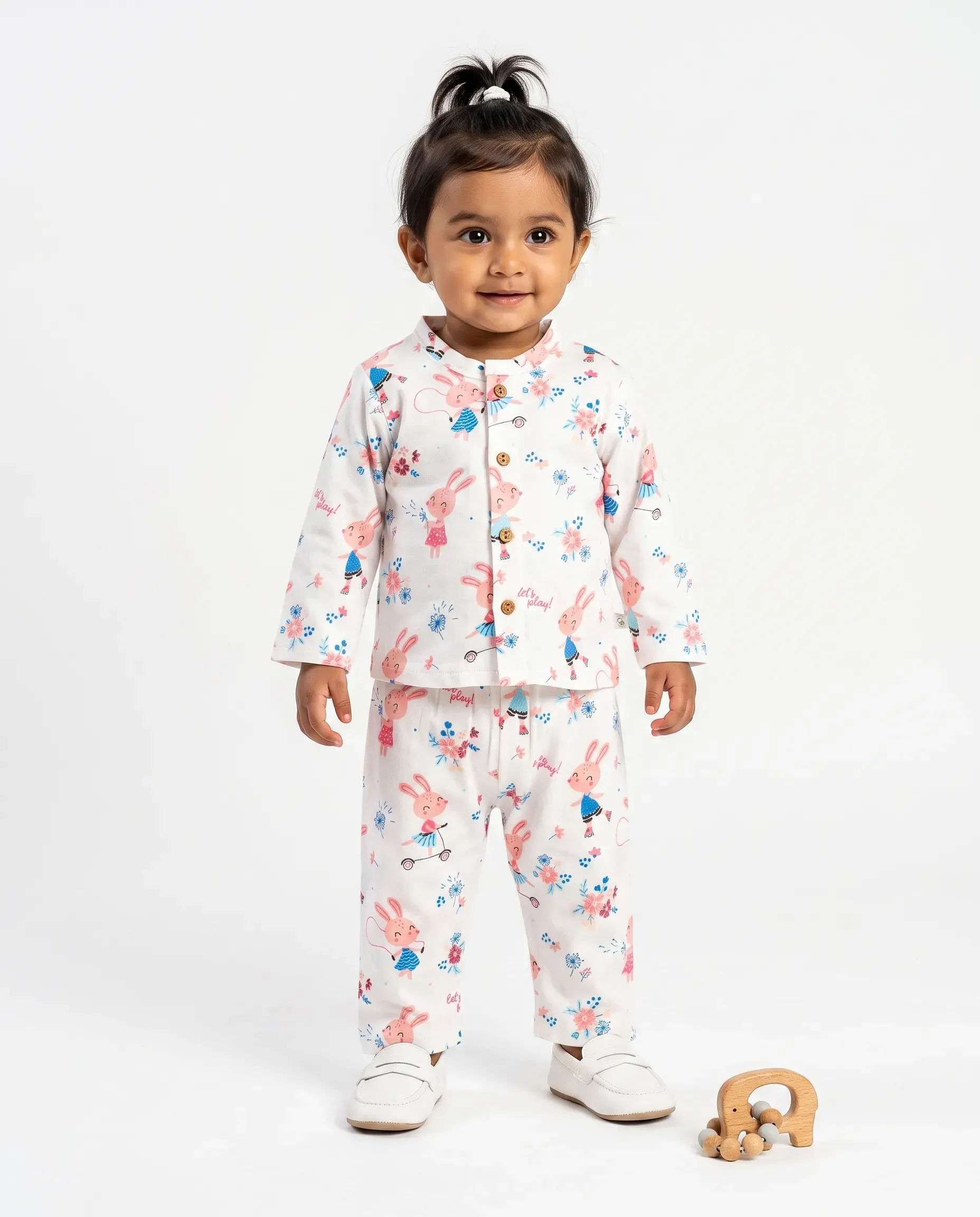Crinkled Muslin Night Dress Round Collar Full-Sleeve
