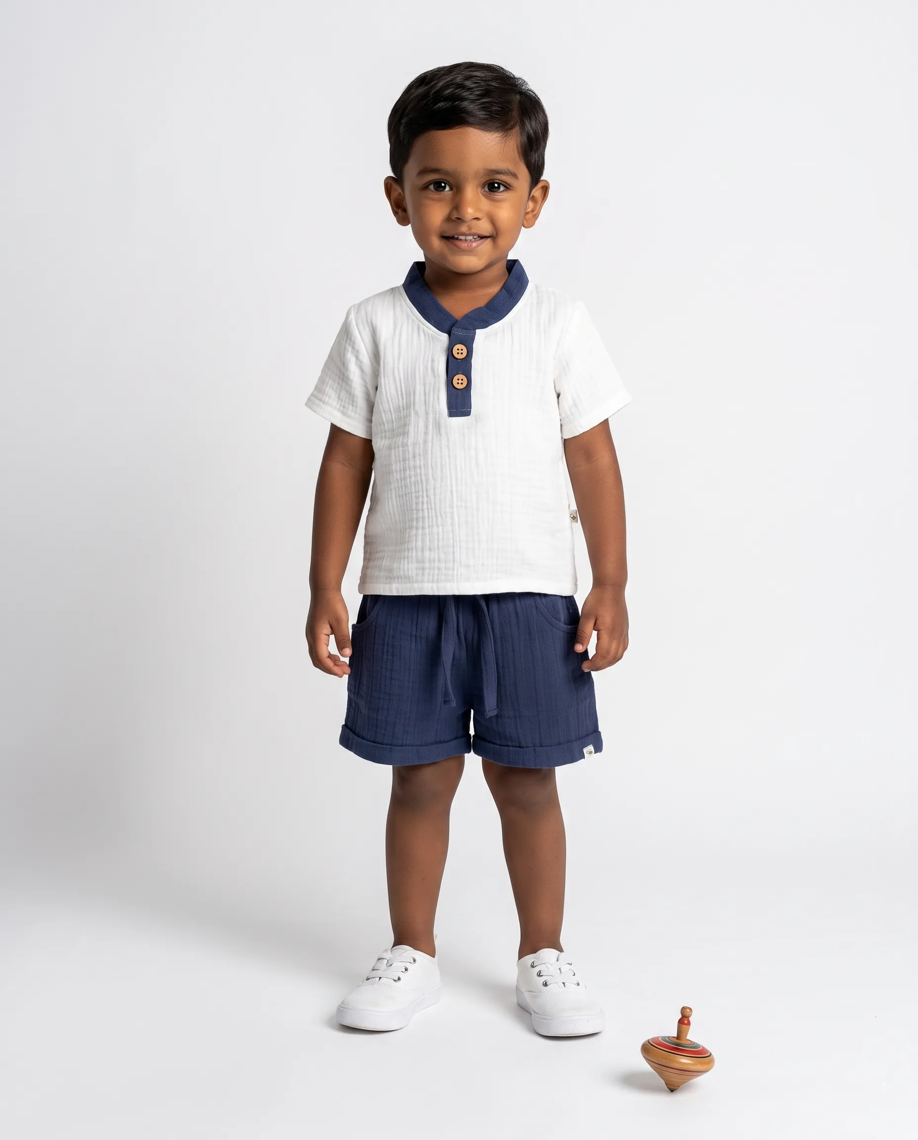 Crinkled Muslin Point Collar Half-Sleeve Co-Ords Set