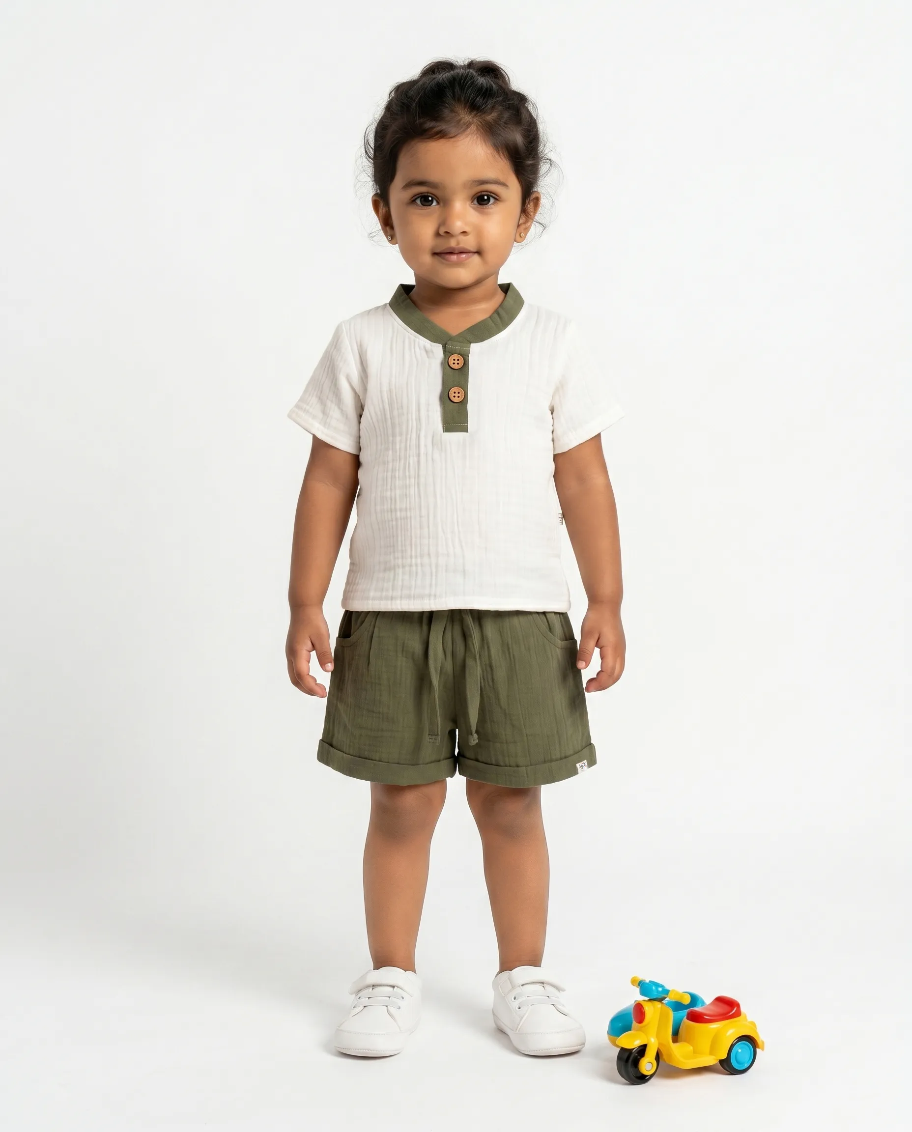 Crinkled Muslin Point Collar Half-Sleeve Co-Ords Set