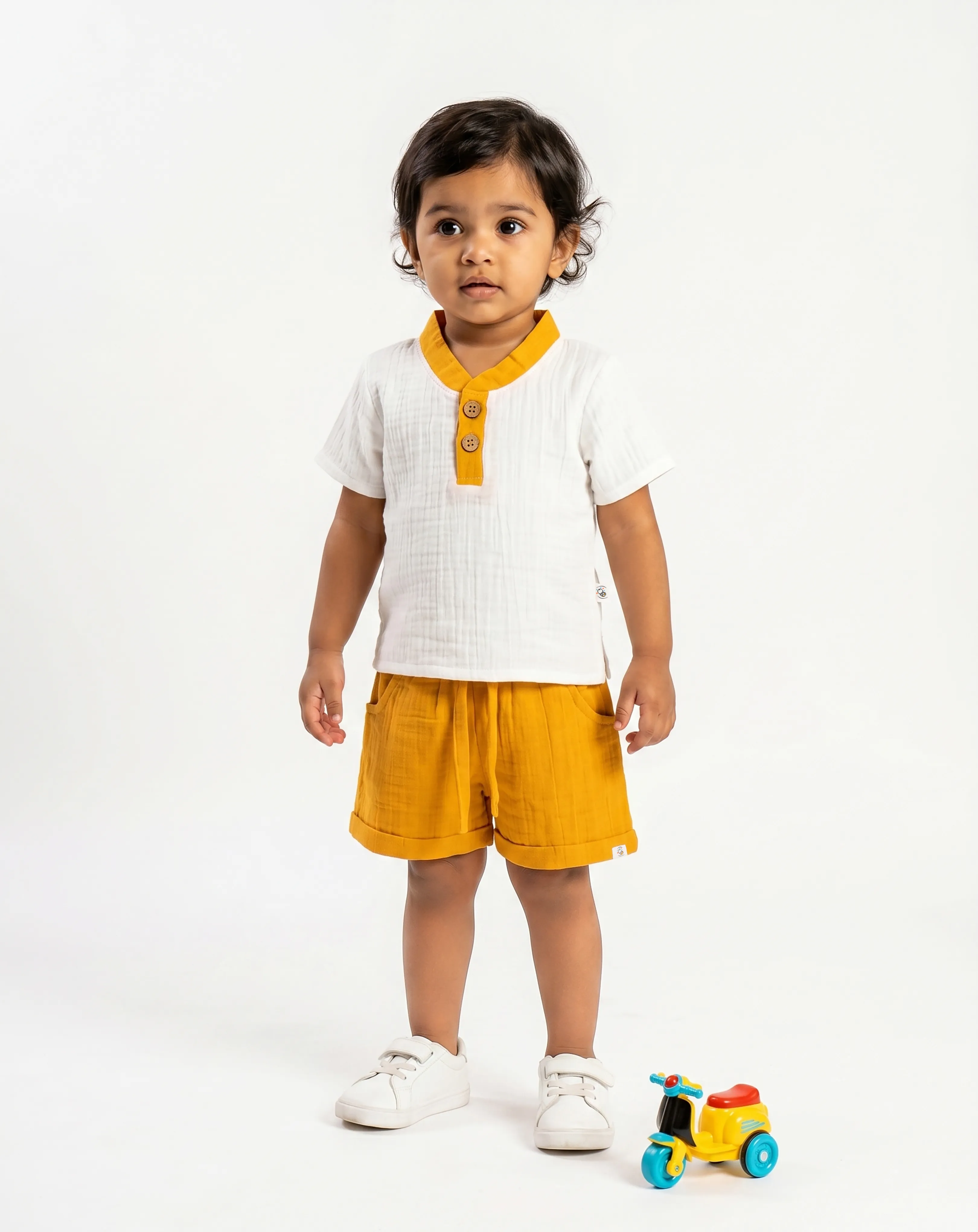 Crinkled Muslin Point Collar Half-Sleeve Co-Ords Set