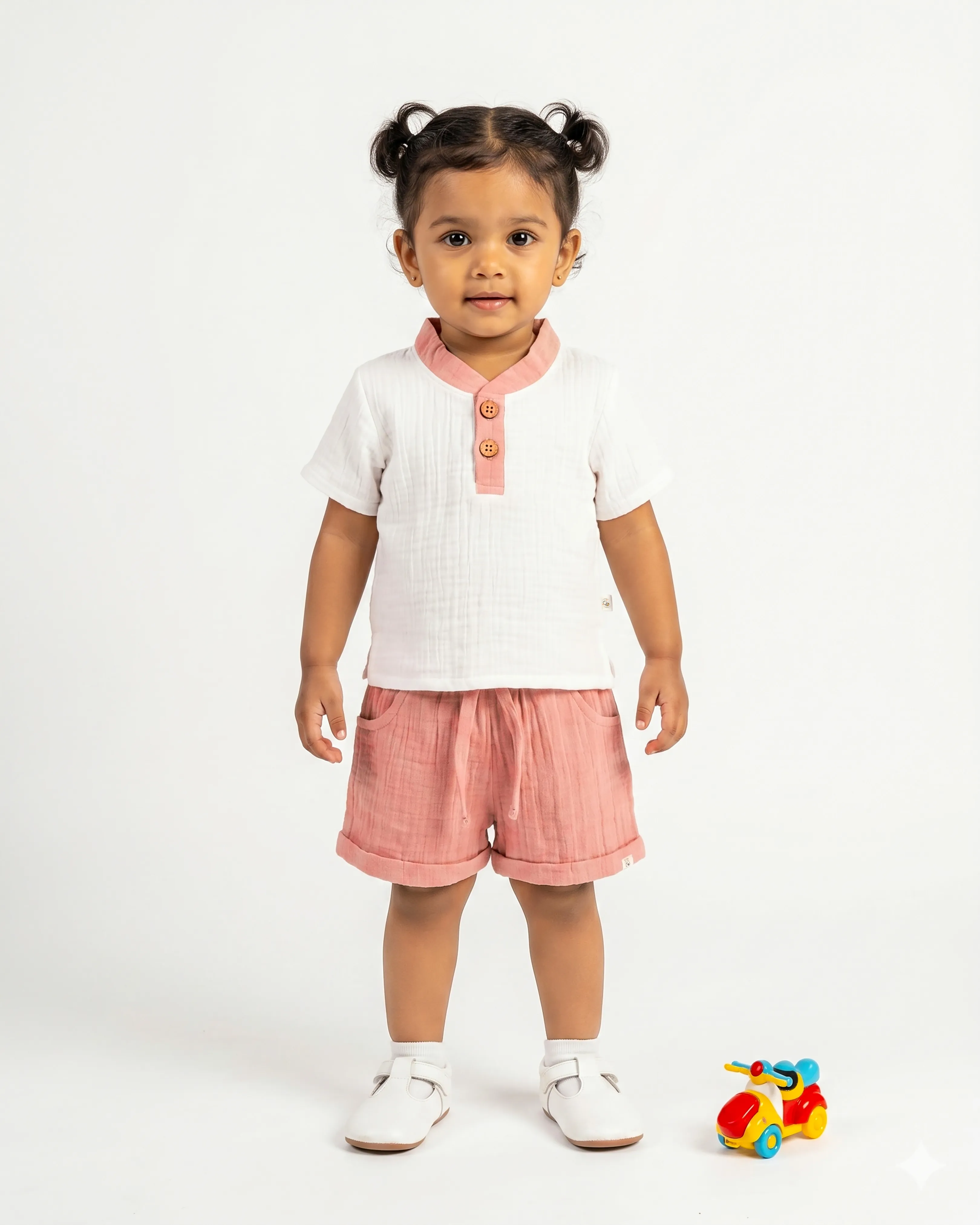 Crinkled Muslin Point Collar Half-Sleeve Co-Ords Set