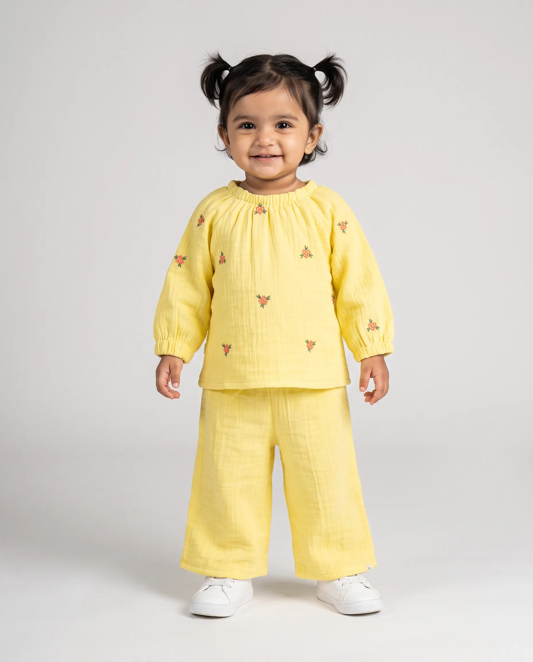 Raglan Co-Ord Set | Full Sleeve | Ruffle Neck | Breathable, Lightweight, Comfortable | 100% Muslin Cotton | Premium Crinkled Muslin Cotton