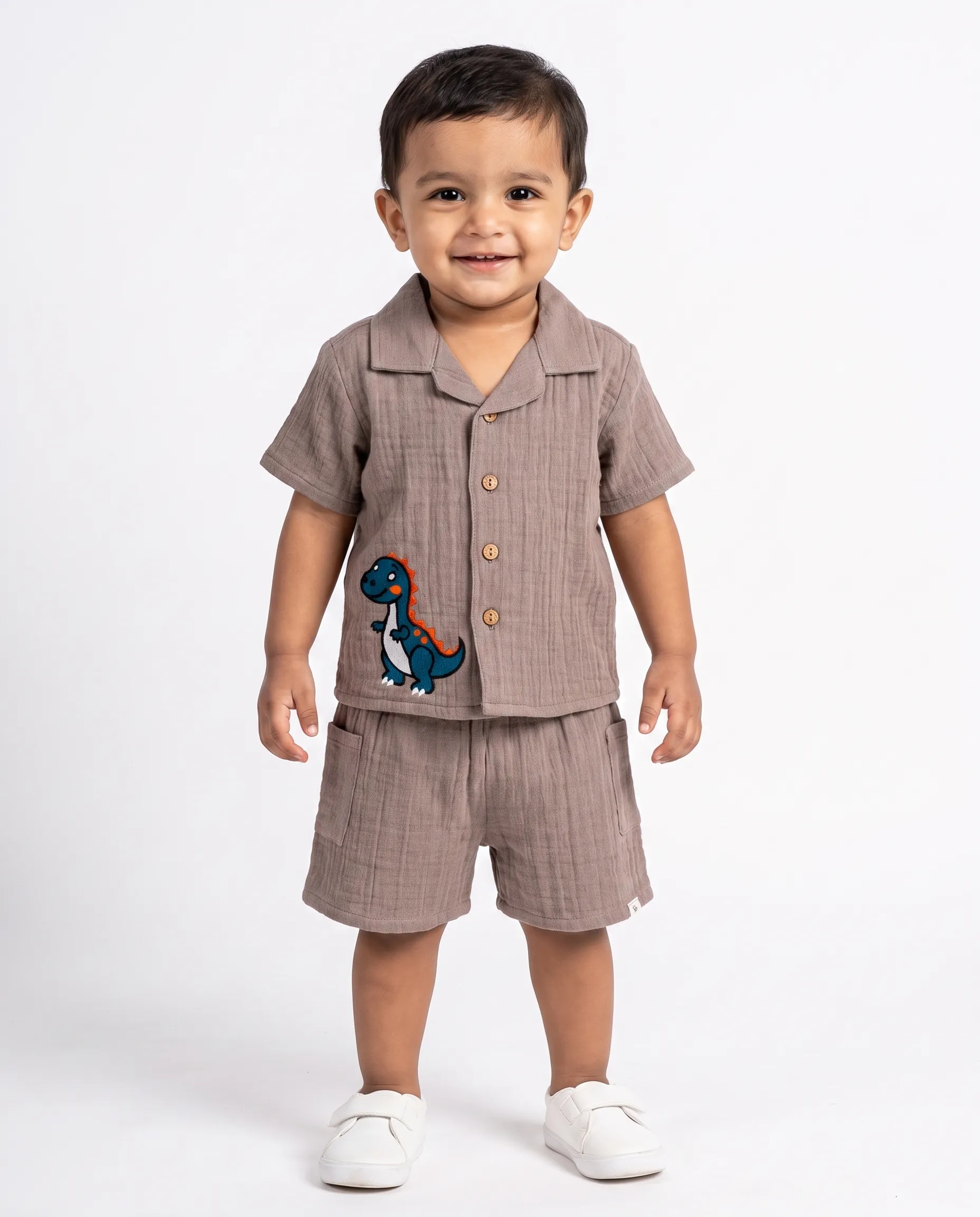 Cuban Embroidered  Co-Ord Set | Half Sleeve | Cuban Collar | Airy, Soft, Summer-Friendly | 100% Muslin Cotton | Premium Crinkled Muslin Cotton