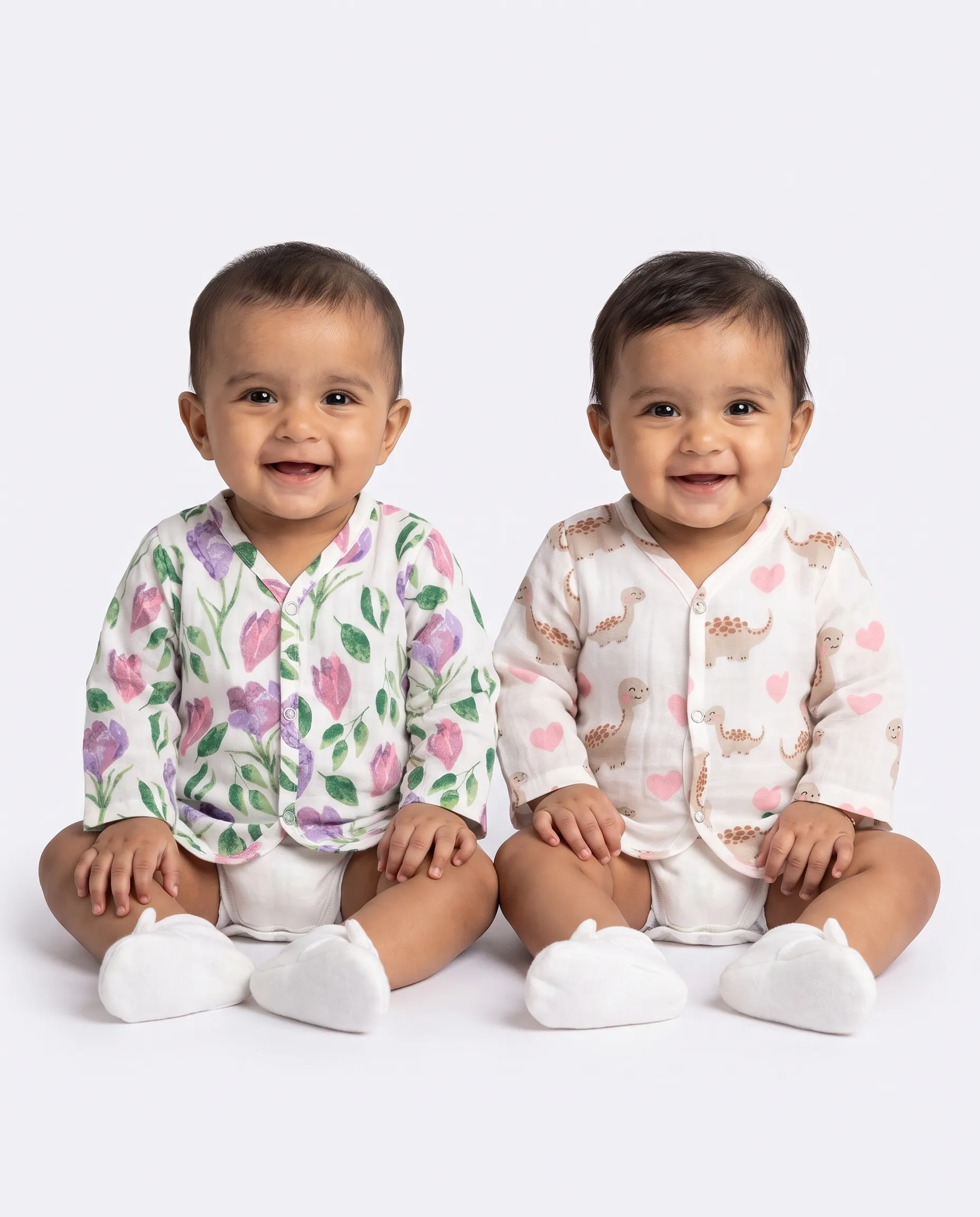 Jabla | Full Sleeve | Round Neck | Soft, Breathable, Newborn-Friendly | 100% Muslin Cotton | Premium Crinkled Muslin Cotton