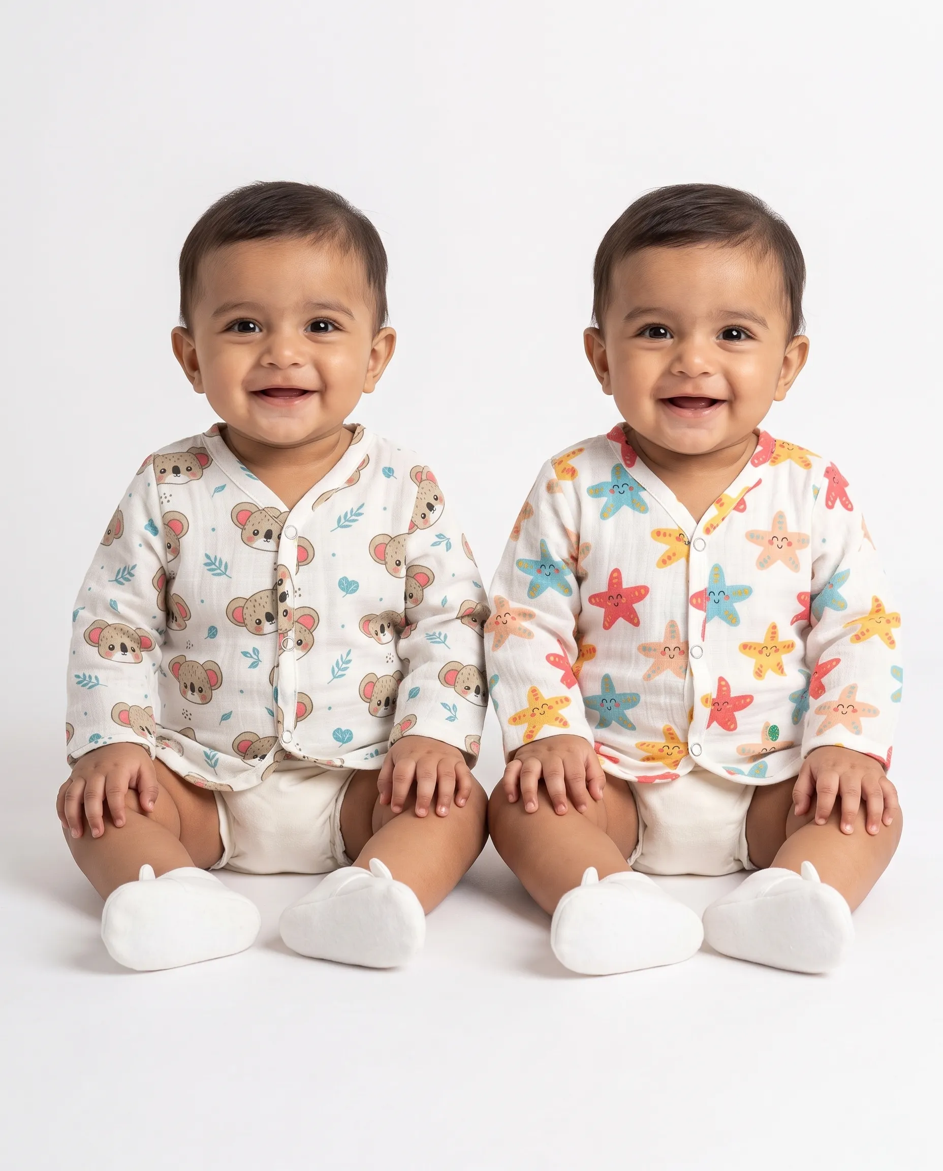Jabla | Full Sleeve | Round Neck | Soft, Breathable, Newborn-Friendly | 100% Muslin Cotton | Premium Crinkled Muslin Cotton