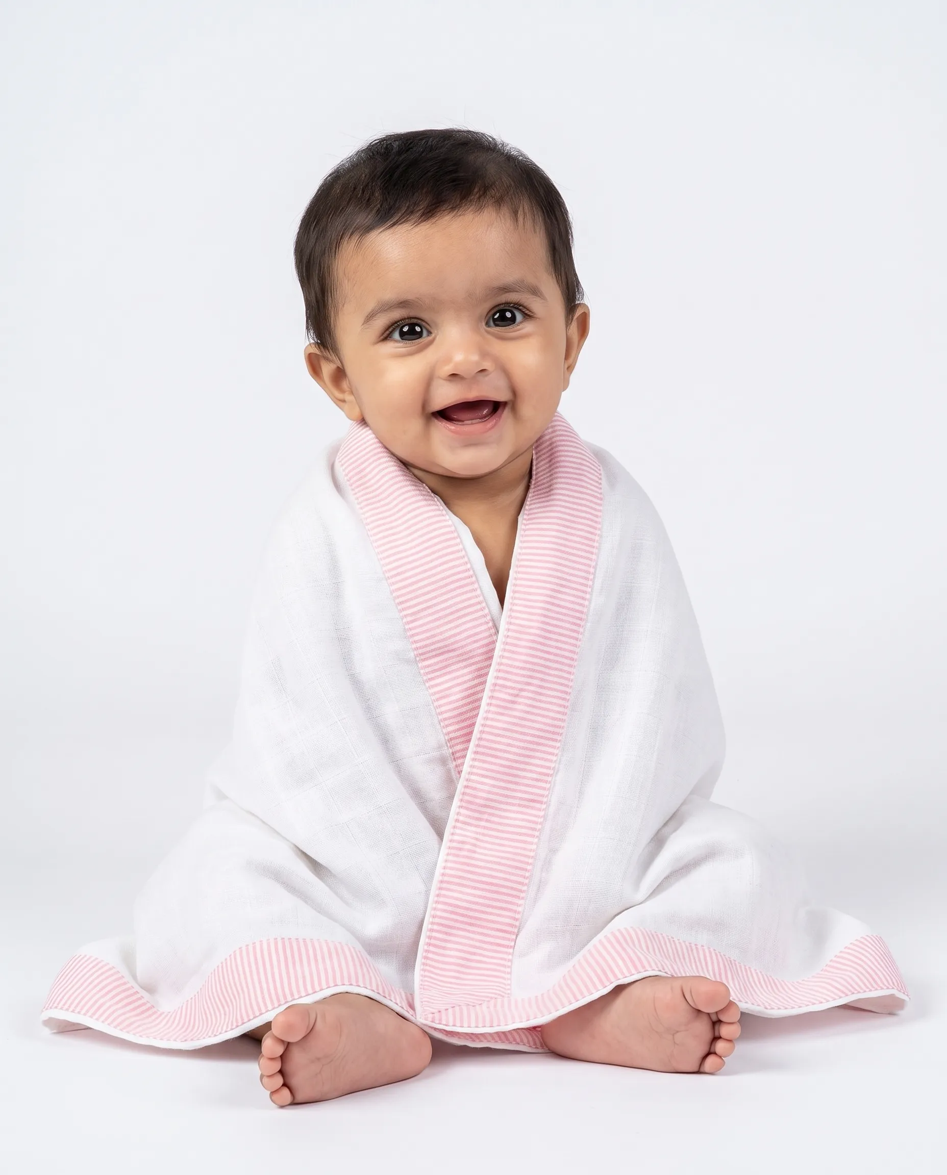 Muslin White Towel with Border | Soft, Absorbent, Quick-Dry Baby-Soft | 100% Muslin Cotton | Premium Muslin Cotton